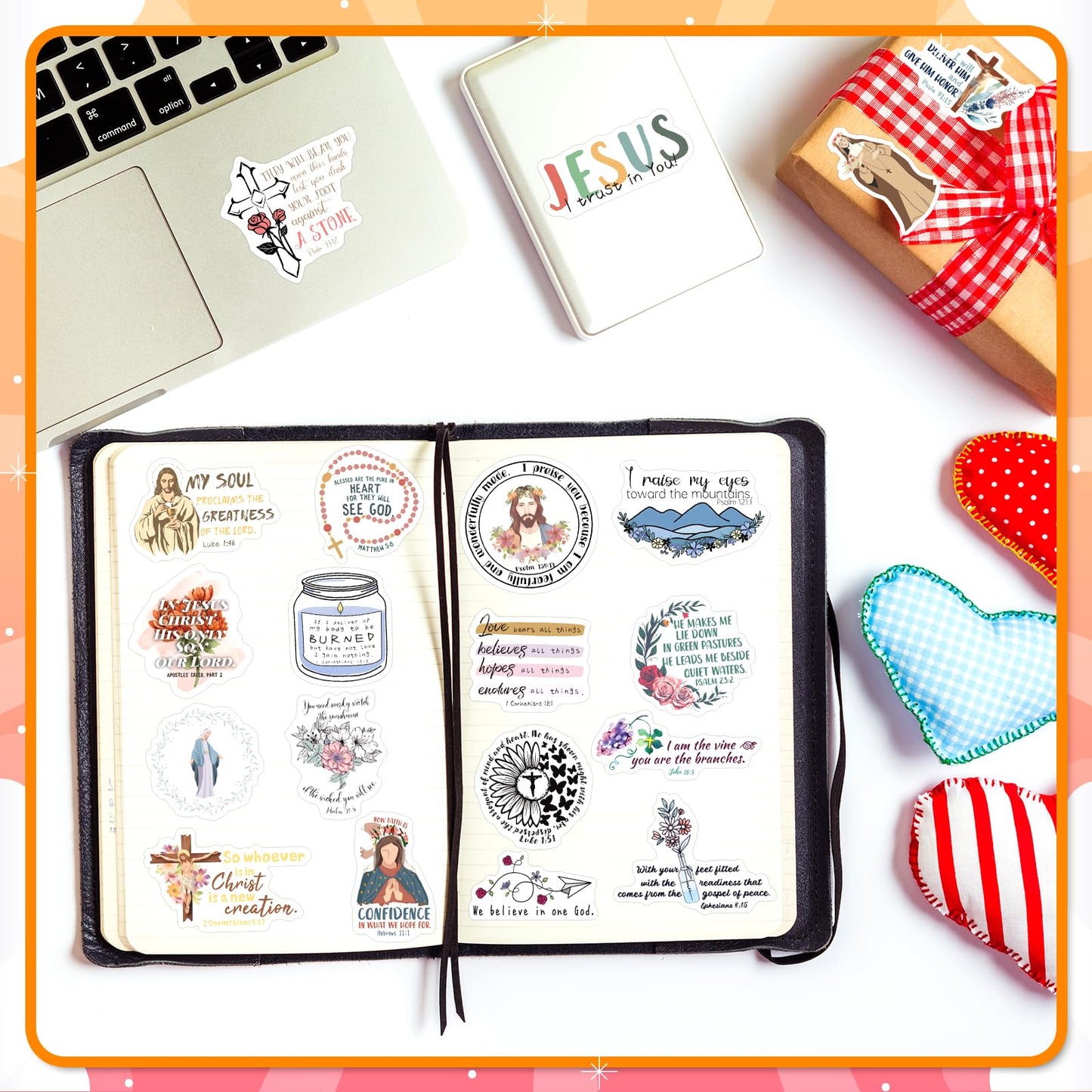 DeaDamHaDa 200 Pcs Catholic Stickers for Water Bottles, Jesus Bible Verse Stickers for Kids Adults Saints Catholic Gifts Decals for Laptop Journal Religious Sacred Heart Virgin Mary Missa