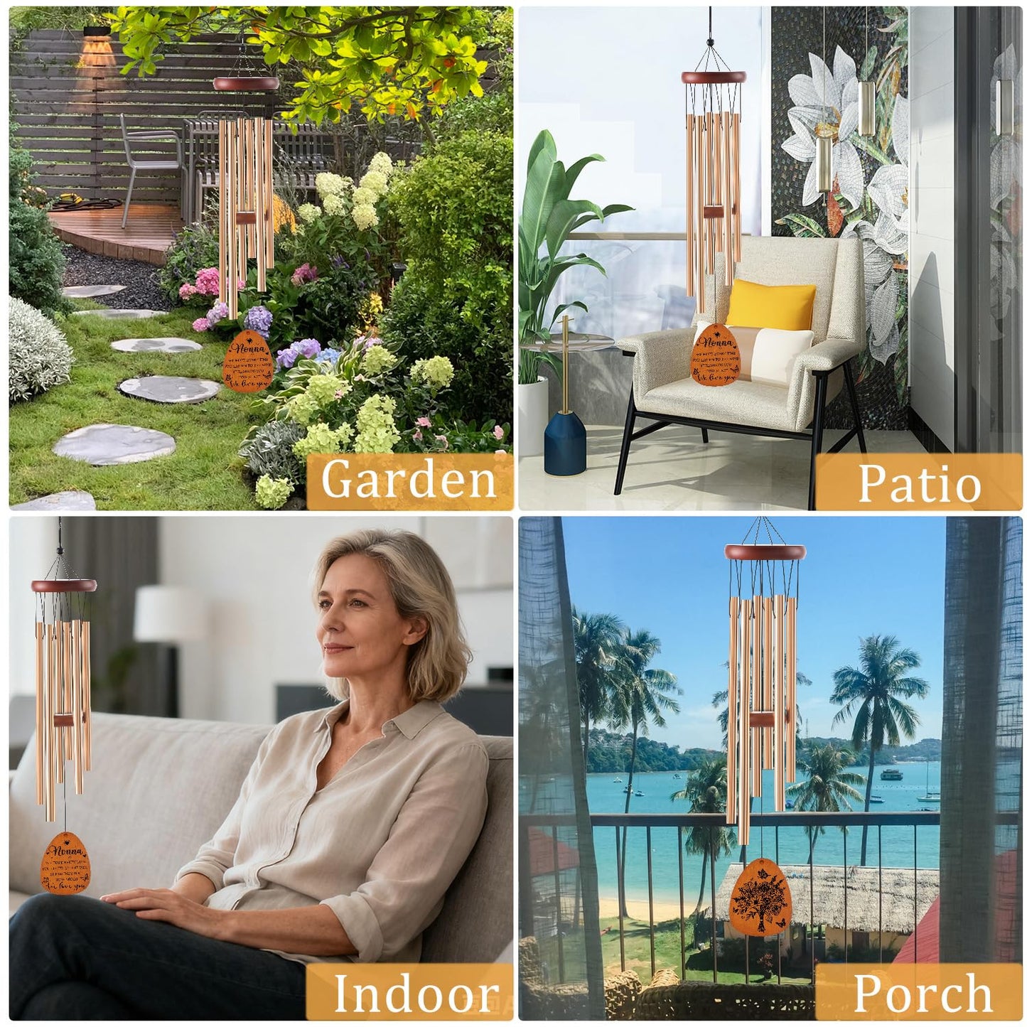 Nonna Gifts for Mother's Day Birthday Christmas Thanksgiving from Grandkids Grandchildren, Nonna Garden Gifts for Grandma, 26Inch Wind Chimes for Outside with S Hook Greeting Card