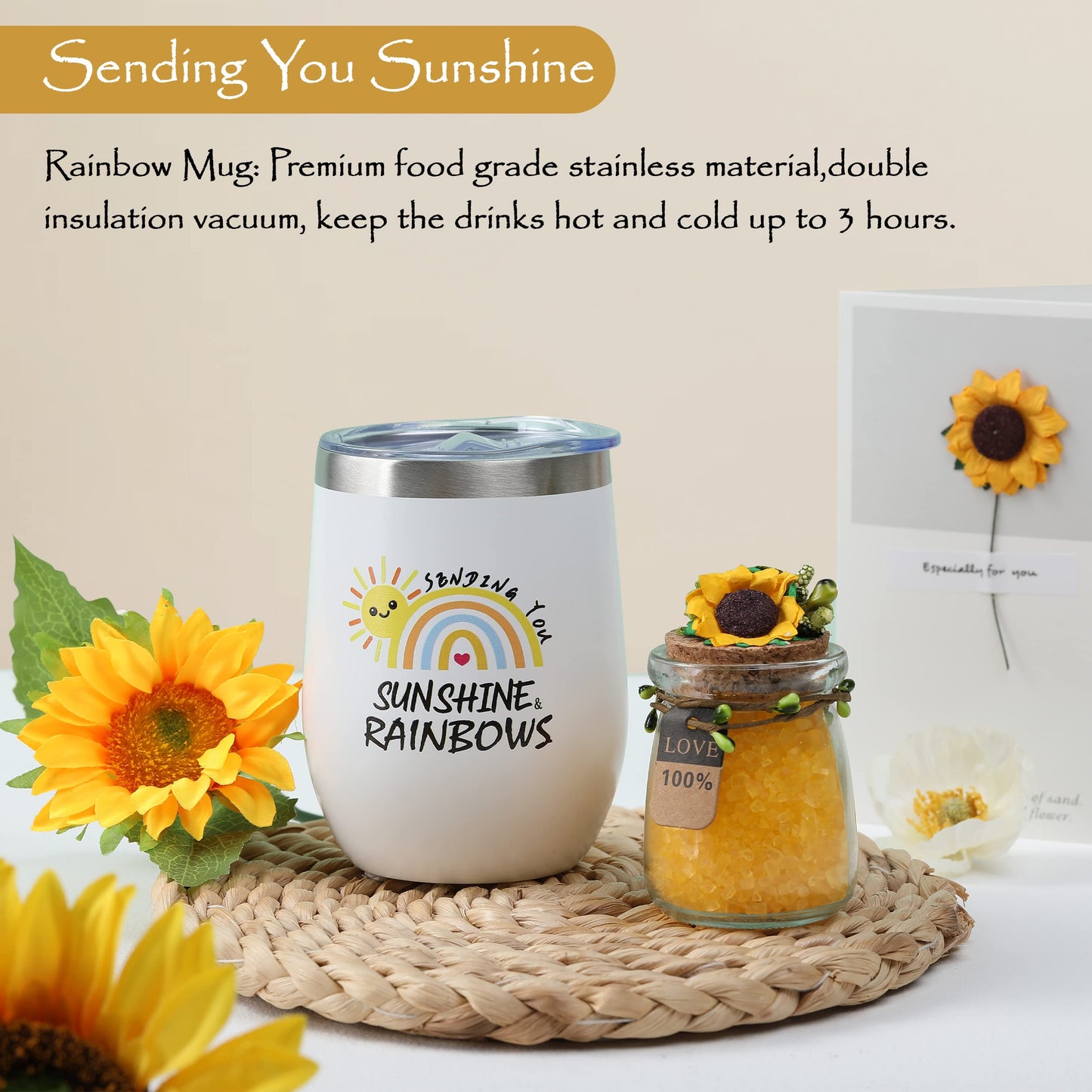 Sunflower Gifts for Women Sending Sunshine Gift-Mom Gifts for Mothers Day-Unique Birthday -Thank-Self Care Package-Get Well Gift-Inspirational Spa Gift Basket for Mom Grandma Wife Friends Sister
