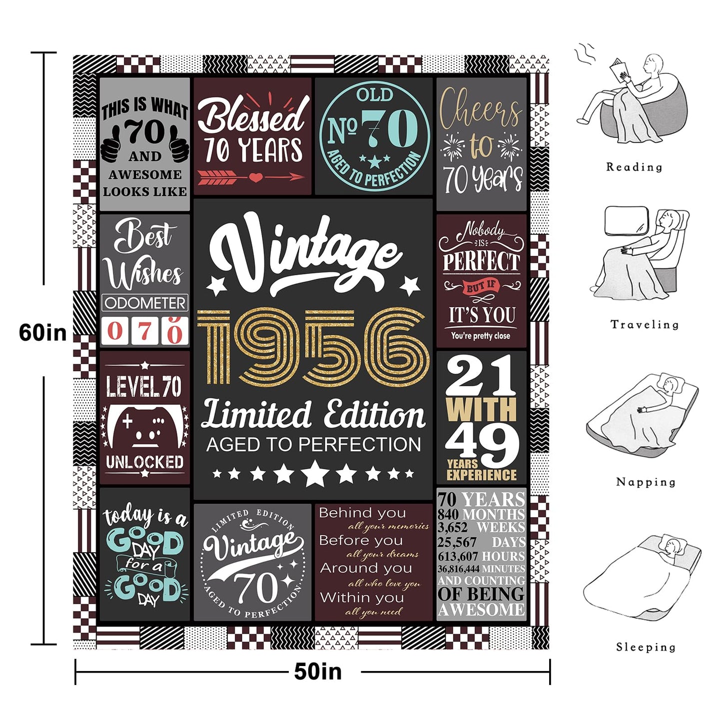 70th Birthday Gifts for Men, 70 Year Old Birthay Blanket Gifts for Men 70th Birthday Gift Ideas