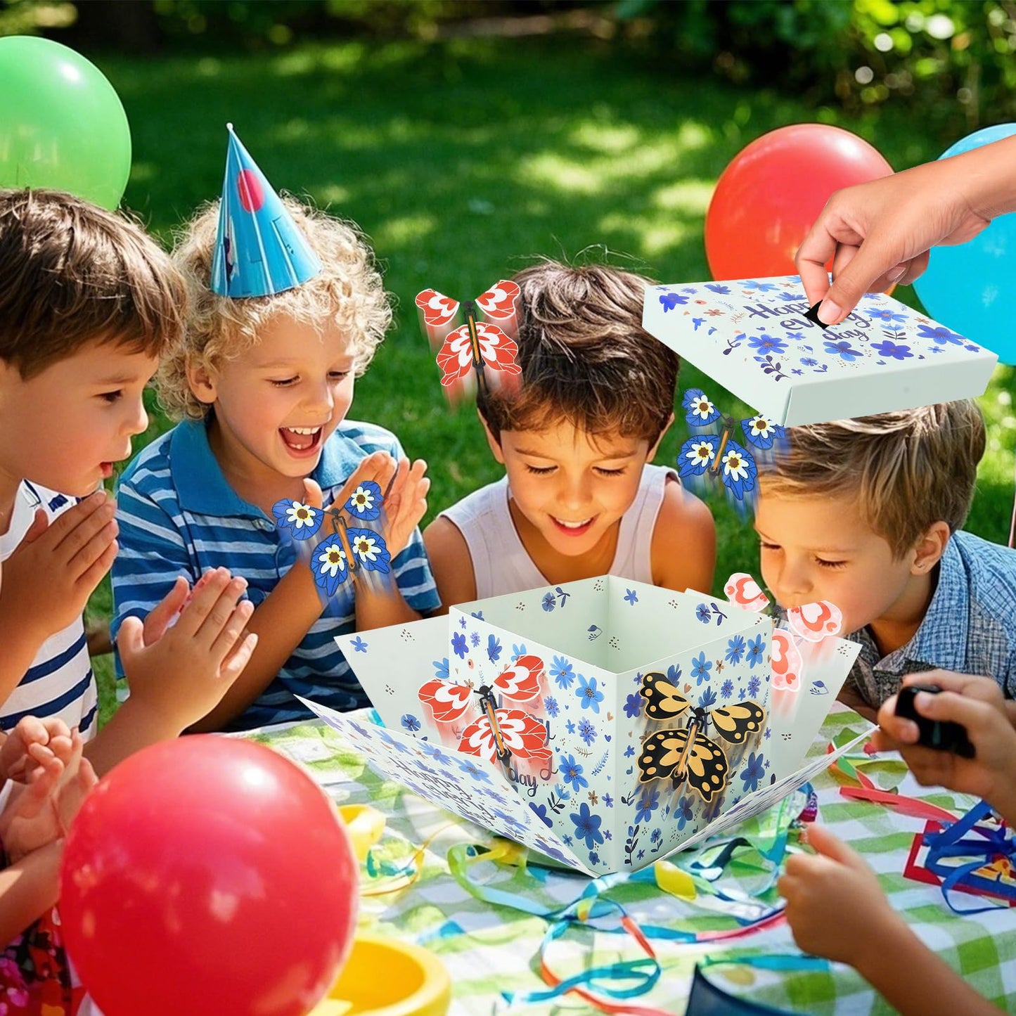 Flying Butterfly Explosion Gift Box with 6 Pcs Flying Butterflies, Surprise Birthday Gift Box with Butterfly, Surprise Cake Boxes for Birthday, Anniversary, Wedding,Graduation Special Occasions Blue