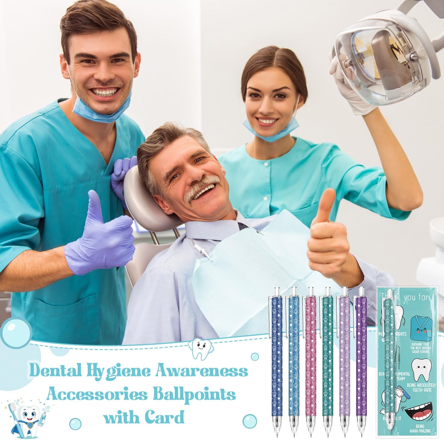 Sinload 24 Sets Oral Health Month Gifts Dental Gifts Teeth Ballpoint Pens with Thank You Cards Dental Appreciation Gift for Dentist Assistant Hygienist Nurse Student Graduation Cna Week Teacher