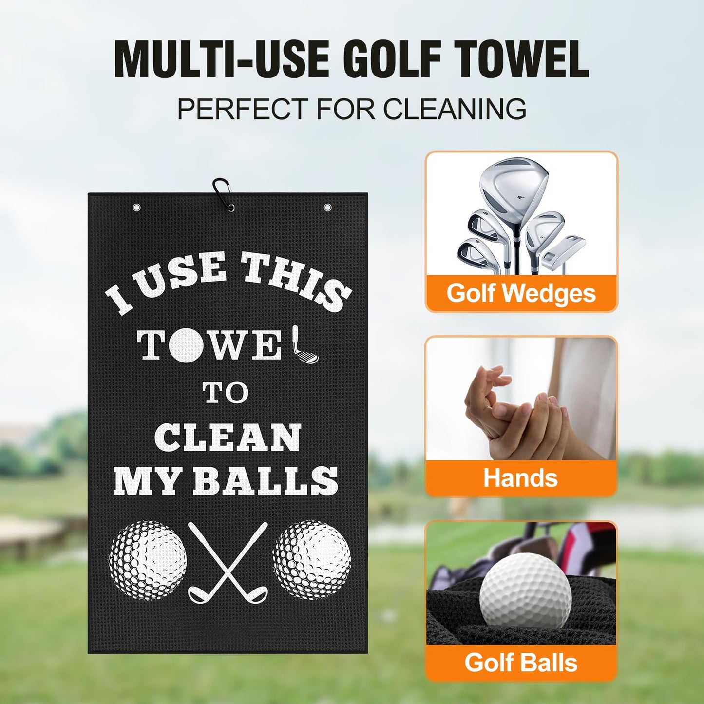 Fathers Day Dad Gifts for Men , Golf Accessories for Men Husband Golfers, Funny Microfiber Towel Cleaning Cloth with Clip for Bags Golf Balls & Clubs, Presents for Birthday Valentines Christmas