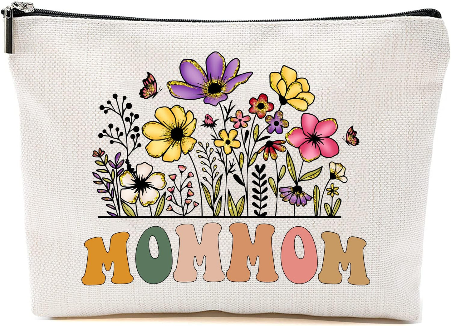 Mommom Wildflowers Gifts For Mother's Day Makeup Bags - Mommom Flower Gift Bags - Mom Birthday Gifts - Travel Cosmetic Bag For Birthday