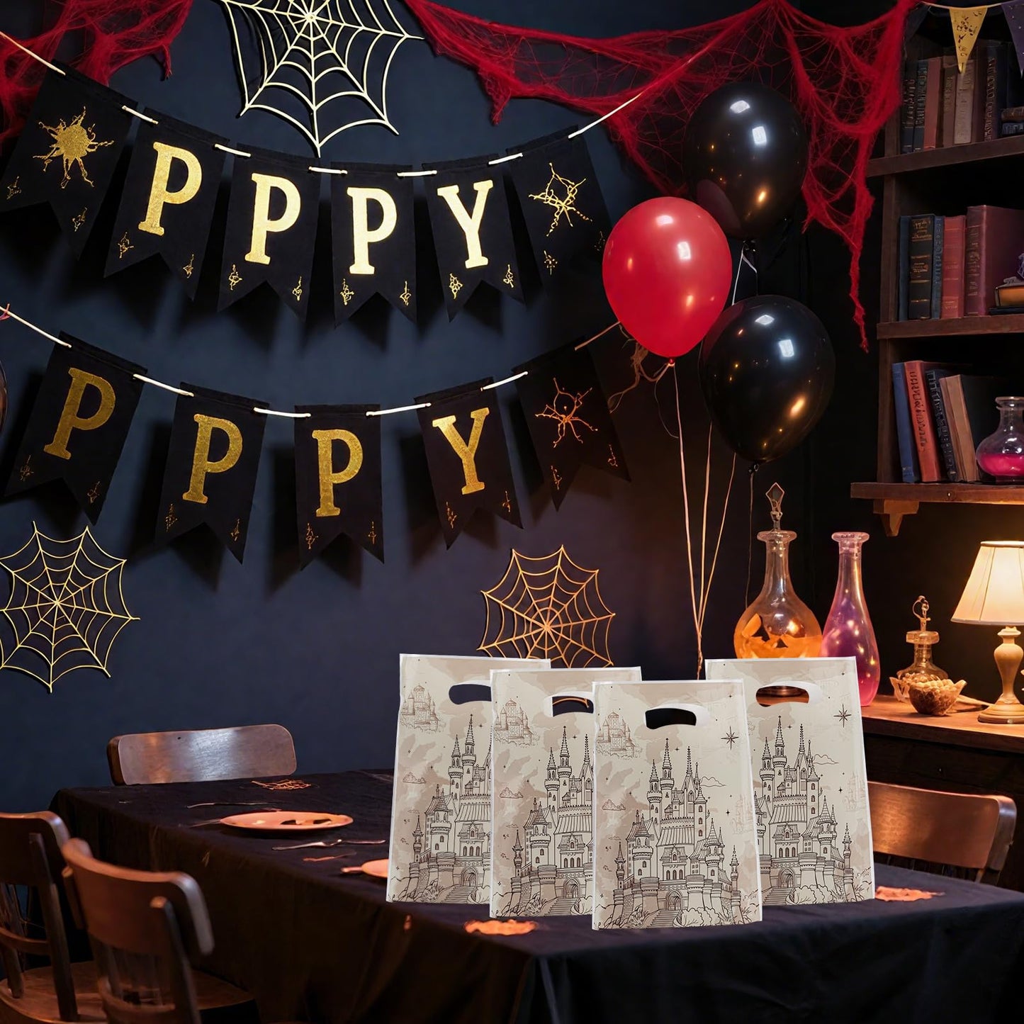 Mikzhskr 30Pcs Magical Wizard Party Favors Bags with Handle Plastic Waterproof Old Castle Themed Goodie Candy Snack Bag Gift Pack for Kids Birthday Decoration Supplies, 10 x 7 in