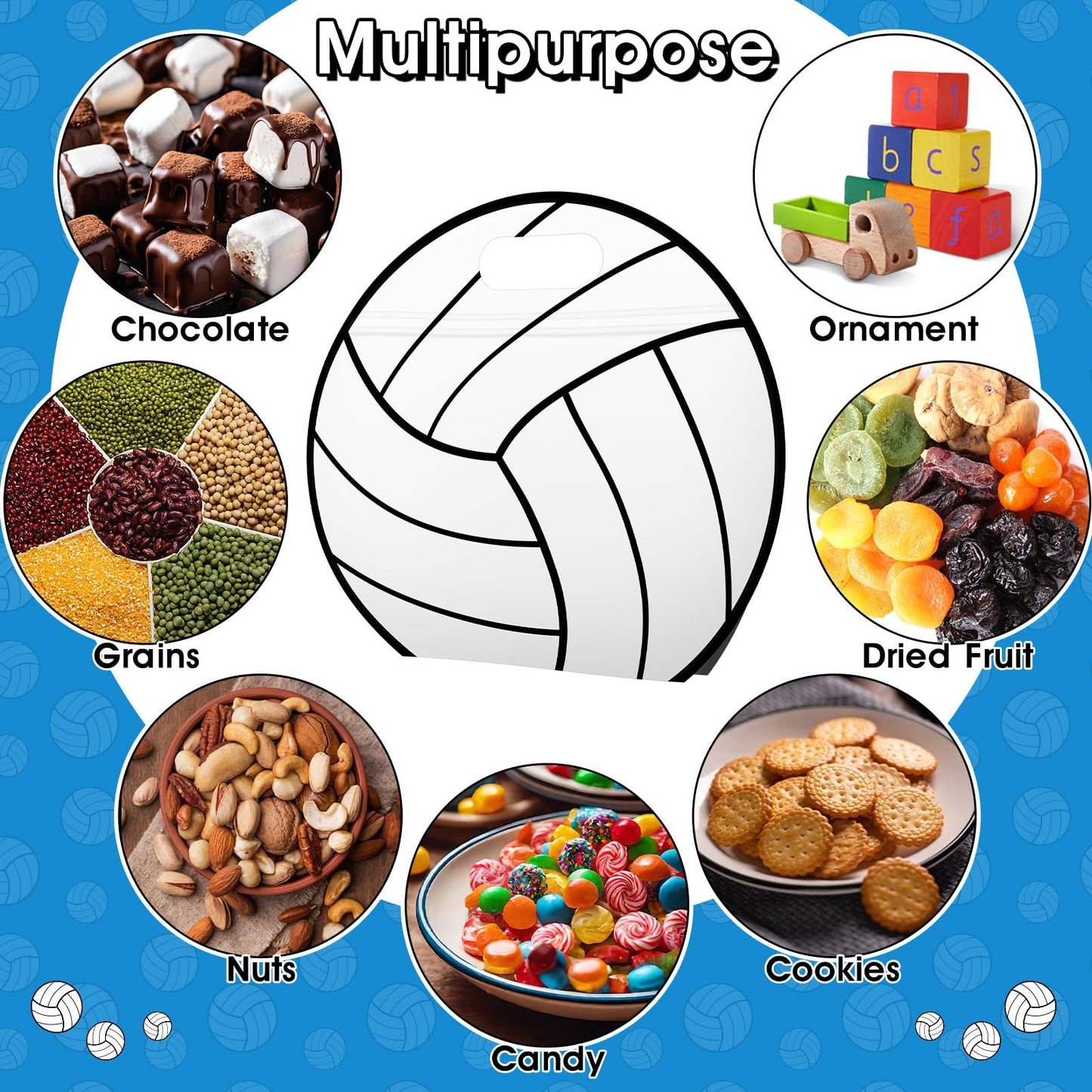 AKAIXI 24pcs Volleyball Gift Bags with Handles Reusable Sealed Snack Bags, Stand-up Bottom Treat Bags for Volleyball Coach Sport Team and Volleyball Mom, Party Favor Birthday Gifts Supplies