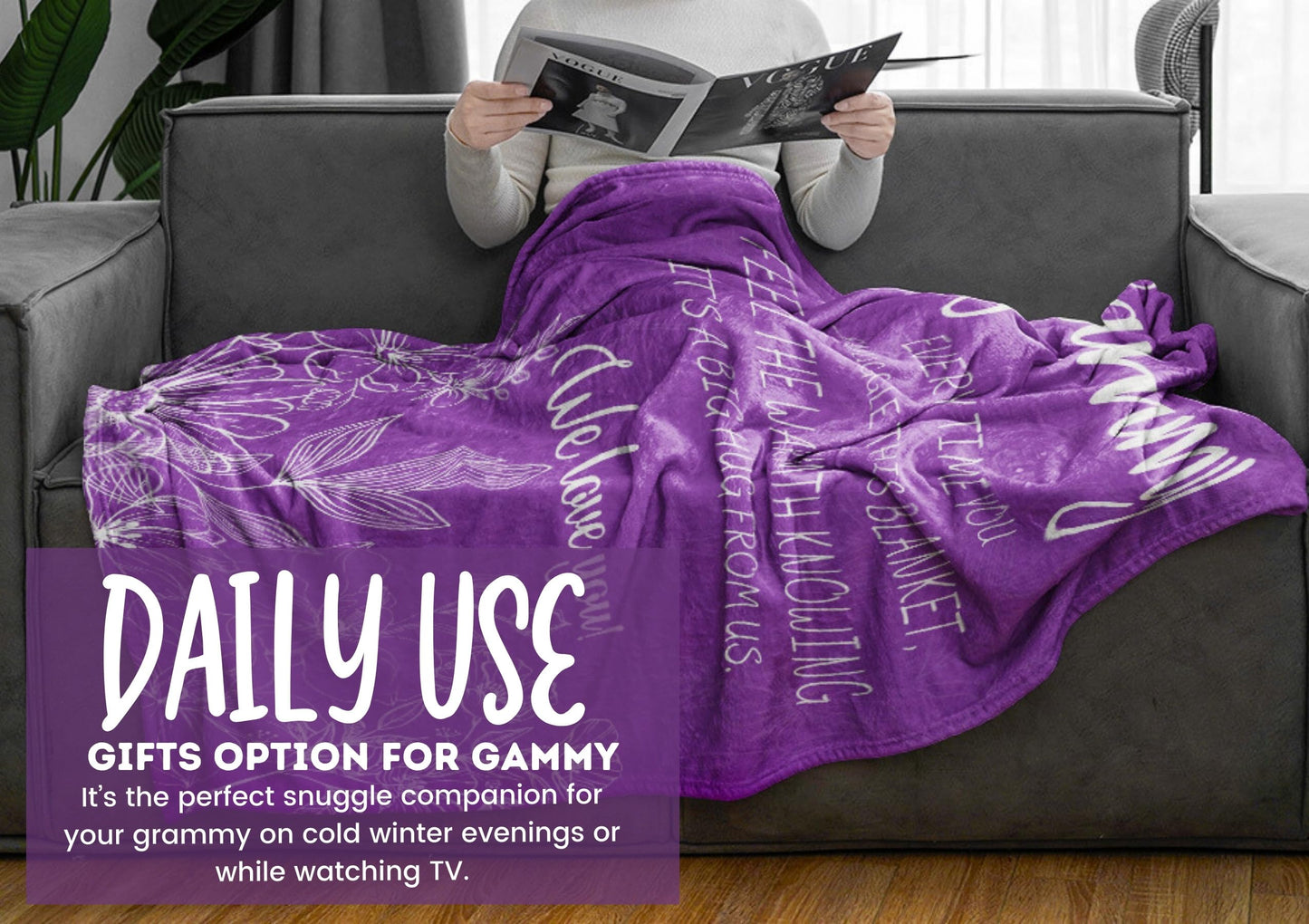 InnoBeta Gammy Gifts, Gifts for Gammy, Flannel Throw Blankets on Mother's Day, Christmas, Birthday, 50" x 65", Purple Flowers