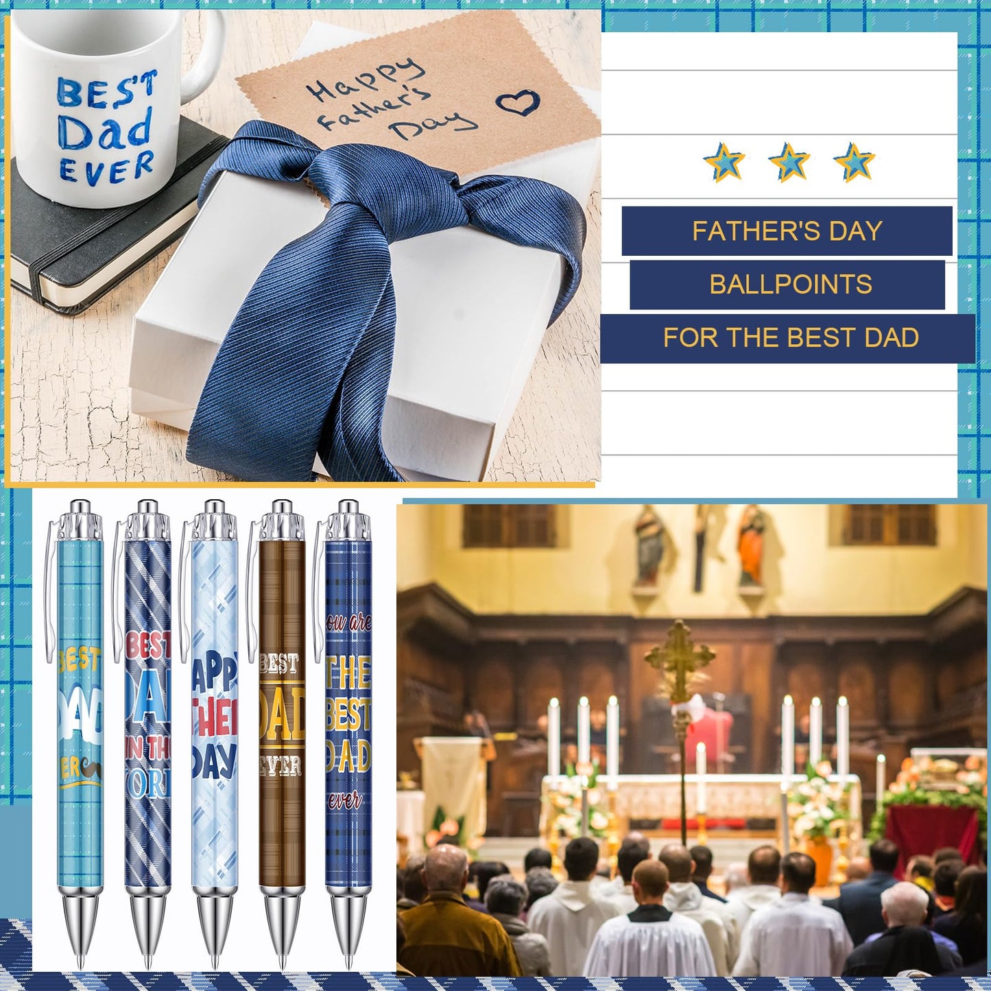 Sayglossy 60 Pcs Father's Days Ballpoints Gifts bulk Happy Father's Day Ballpoints Black Ink Retractable Pens for Men Dad Theme Party Supplies Church Gifts