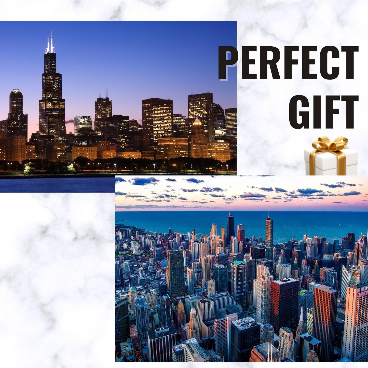 InnoBeta Chicago City Skyline Gifts for Chicago Lovers, Chicago Souvenir, Skyline Map Valet Tray for Him, Male, Boyfriend, Son, Husband, Dad, Desktop Organizer PU Leather Tray