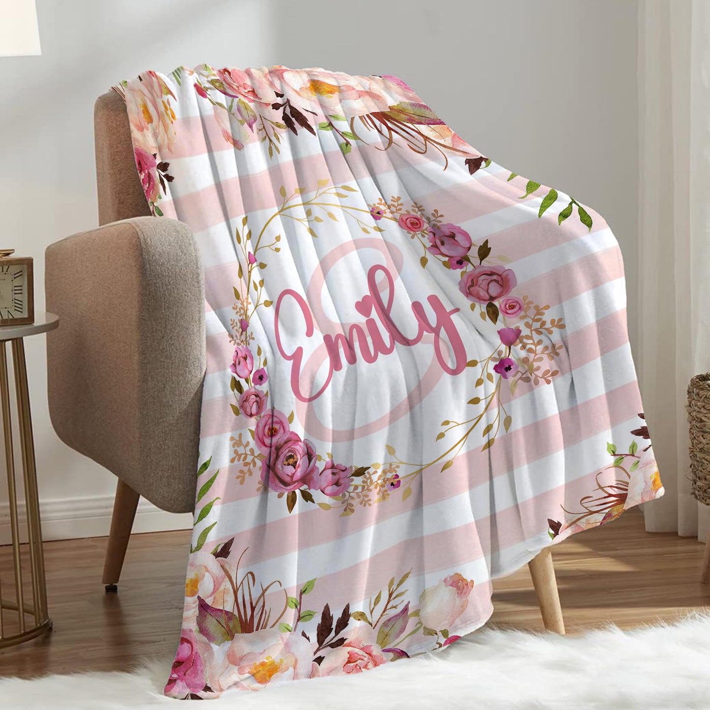 Personalized Baby Blanket for Girls with Name, Custom Baby Girl Blanket, Soft Receiving Blanket for Newborn, Personalized Baby Gifts & Personalized Blankets for Kids(Flroal Name-c)