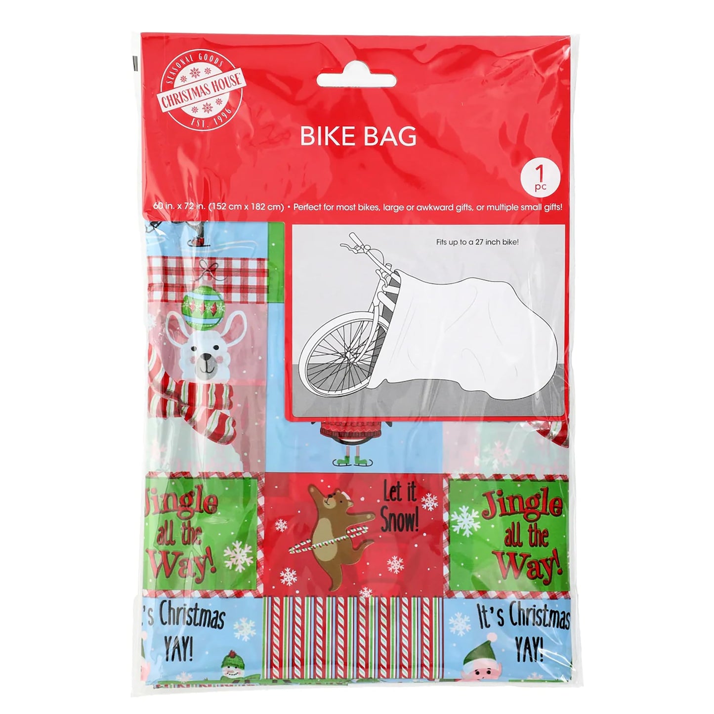 Christmas House Giant Gift Bicycle Bike Bag 60 in. x 72 in. Assorted Qty 1 New