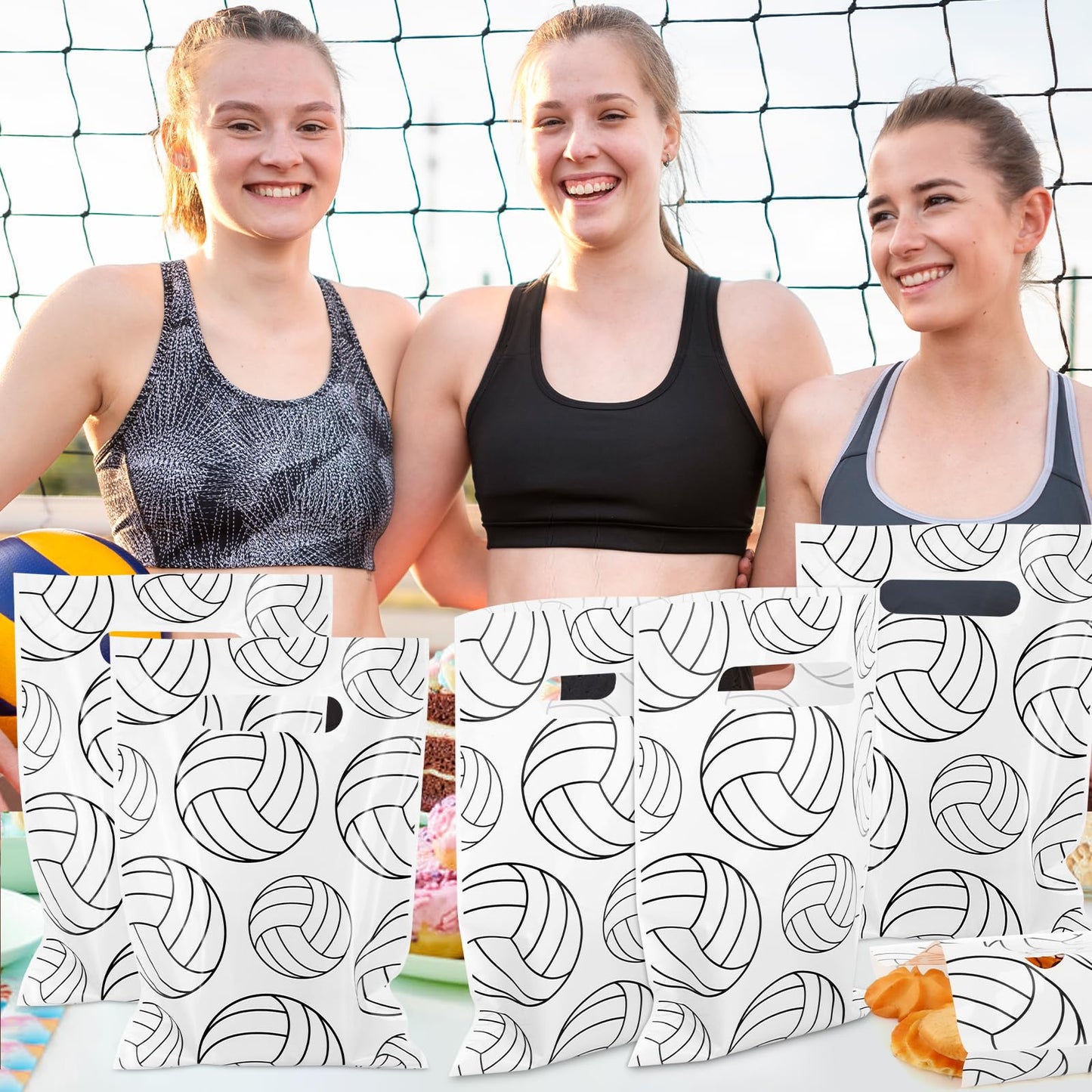 Hxezoc 50 Pieces Volleyball Gift Bags Plastic Volleyball Bags Practical Gift Bags Sport Party Favors for Volleyball Theme Birthday Party Decoration Supplies