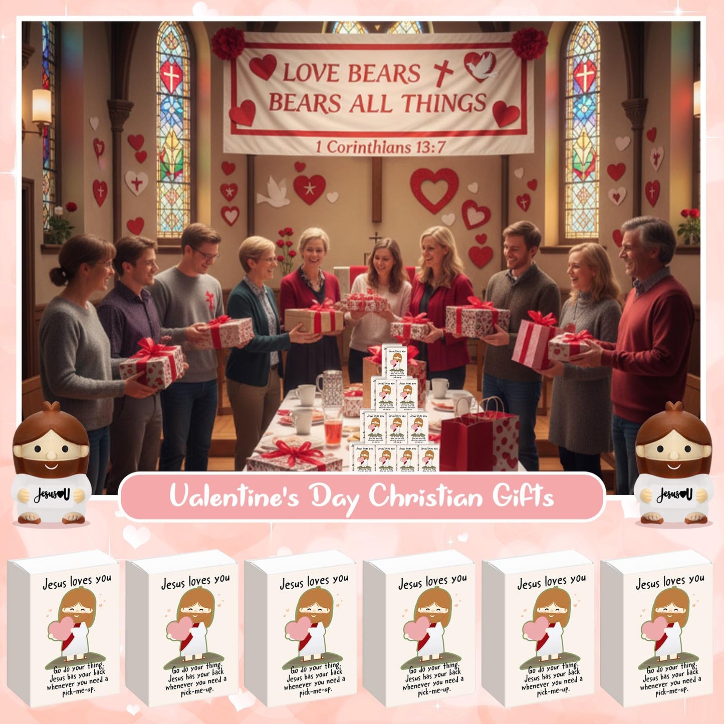 Wettarn 30 Sets Jesus Loves You Gifts Jesus Figures Stress Balls with Support Boxes for Christian Religious Church Stuffers Faith Desk Decor Christmas Valentines Day Party Favors