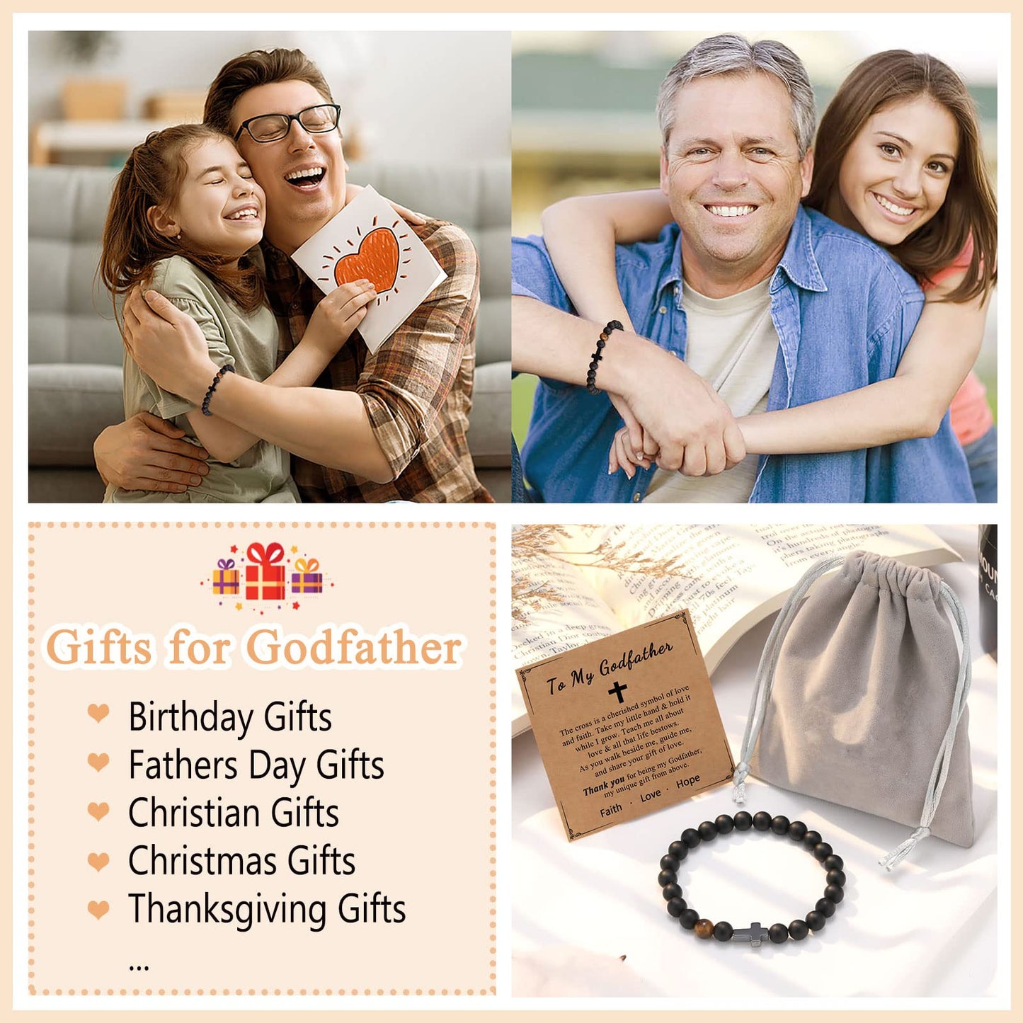 To Mens Gifts Cross Bracelet for Son, Grandson, Dad, Husband, Godfather, Men - Birthday Graduation Retirement Christmas Christian Gift for Teens Men