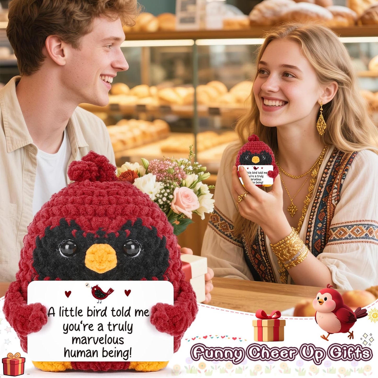 MY-ALVVAYS Mini Crochet Figurine Collectible Doll, Red Bird Thank You Gifts for Women, Teacher Appreciation Gifts Birthday Graduation, Woman Man Male Female Emotional Gifts