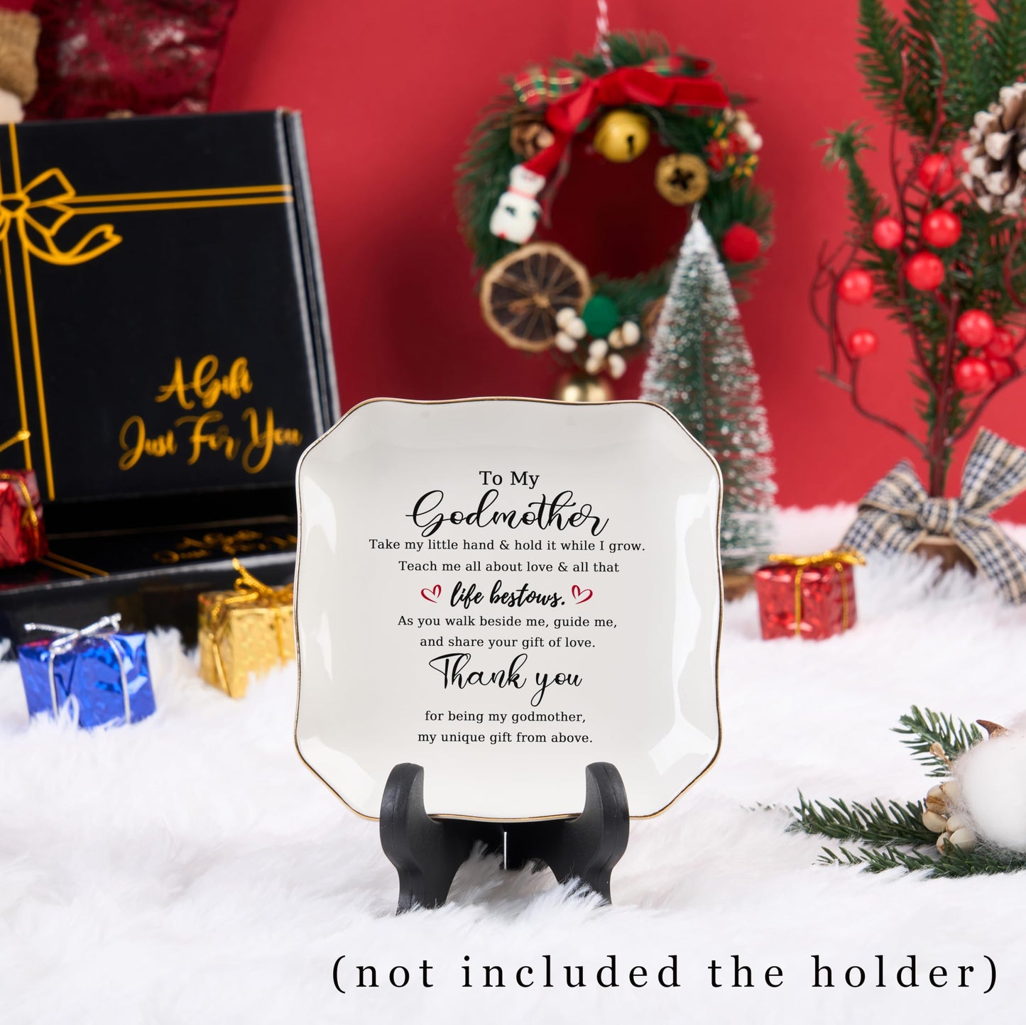 Godmother Gift Trinket Dish Jewelry Tray - To My Godmother Christmas Valentines Mother's Day Birthday Gifts for Godmother from Goddaughter, Madrina Gifts - Thank You for Being My Godmother