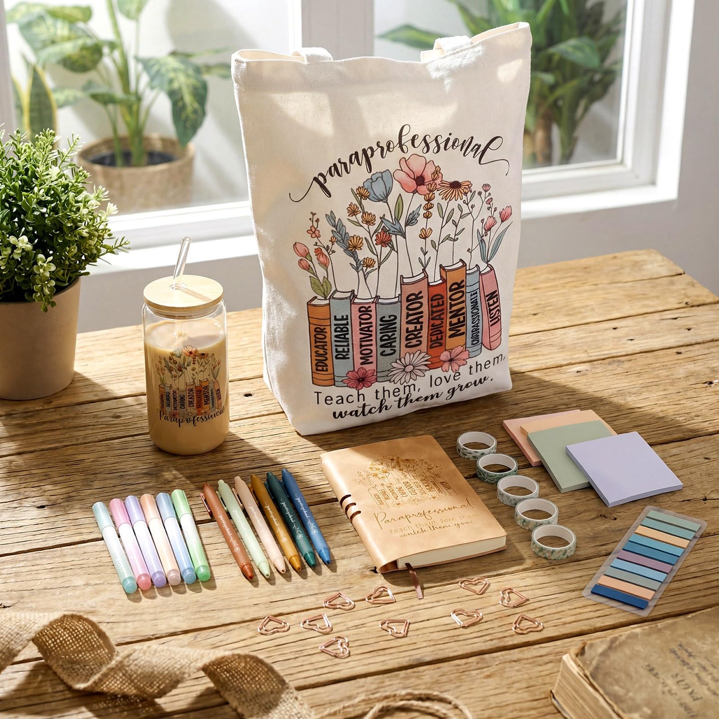 Yungyan 35 Pcs Paraprofessional Appreciation Gift 6oz Glass Cup Tote Bag Leather Notebook Ballpoint Pen Highlighter Sticky Paper Clip for Paraprofessional Teaching Assistant