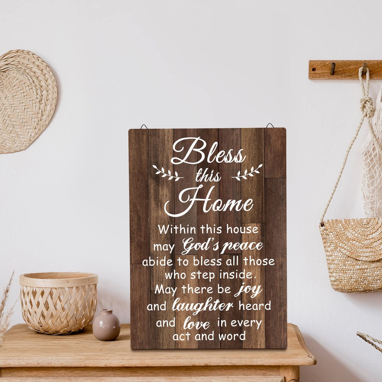 Yalikop House Warming Gifts New Home Bless This Home Wall Decor House Blessing Plaque Farmhouse Entryway Sign Wood Rustic Sign for Living Room Bedroom Homeowner Gift Decor(13.8 x 11 Inches,Brown)