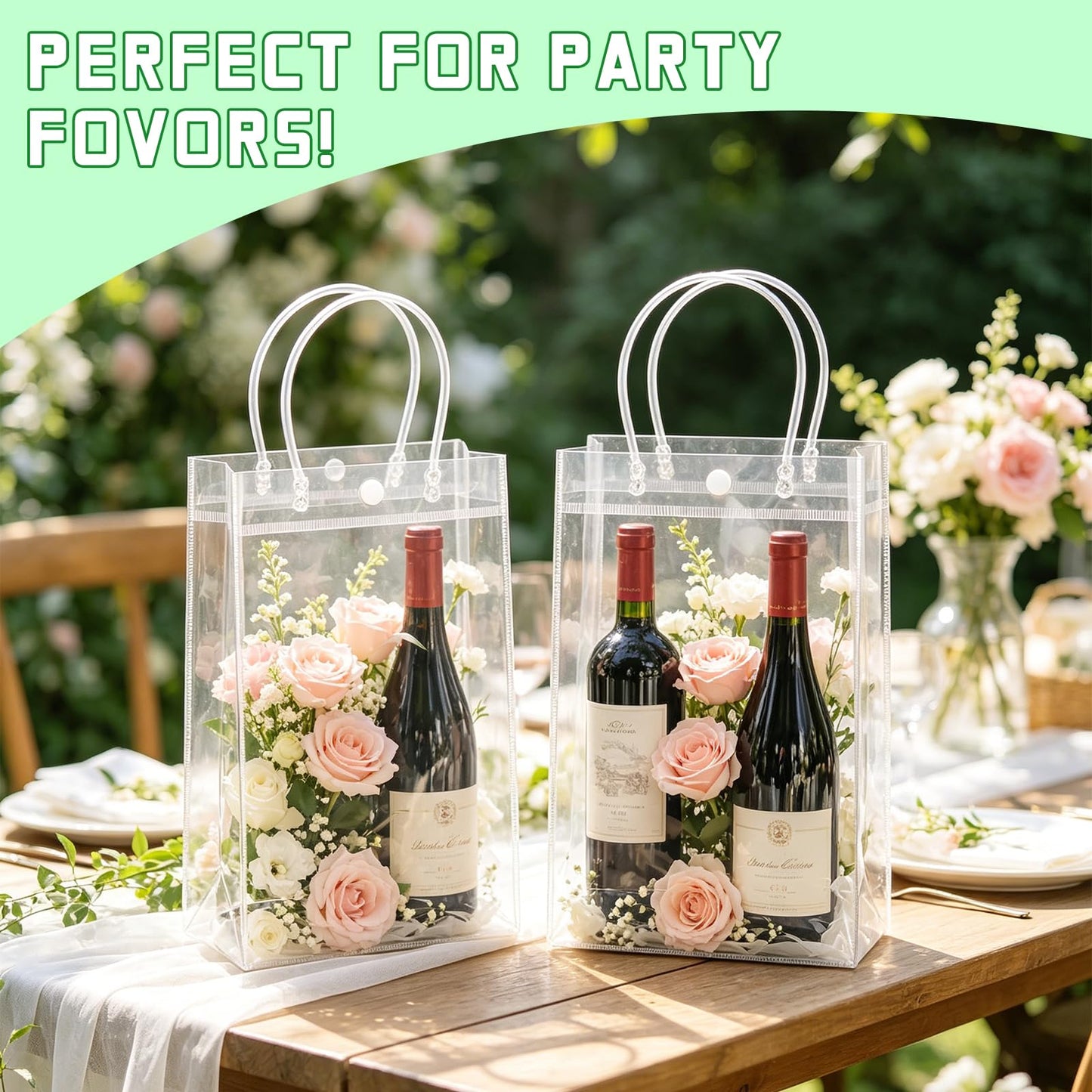 BadenBach 24 PCS Clear Gift Bags with Handles, 7.5 x 10.6 x 3.5 Inch Clear Plastic Party Favor Bag Transparent Goodie Tote Bag Gift Wrap Bags Bulk for Wedding Baby Shower Birthday Mother's Day