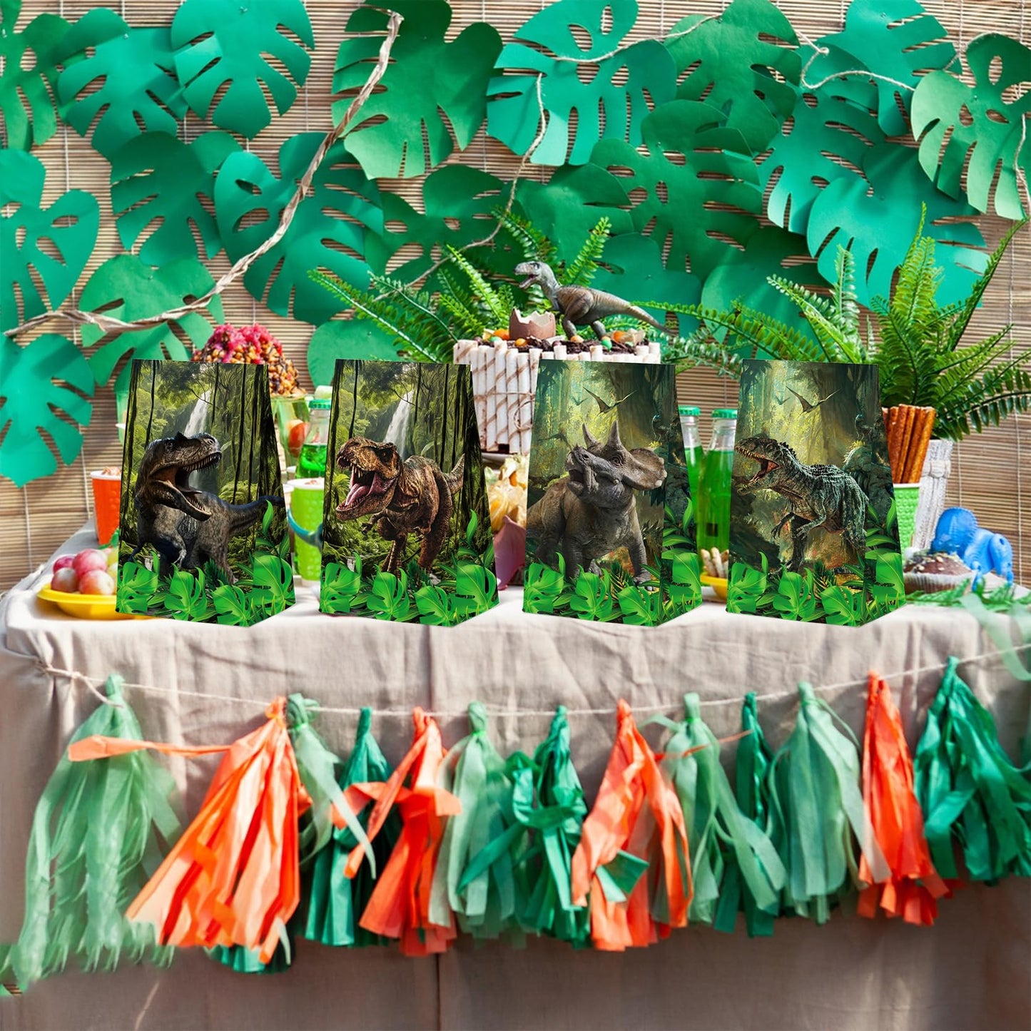 24 Pcs Jurassic Dinosaur Paper Bags with Stickers,Dino Birthday Themed Party Favor Bags Gift Bags,Dinosaur Themed Birthday Party Decor Supplies, 4 Designs(24pcs-Dinosaurbags)