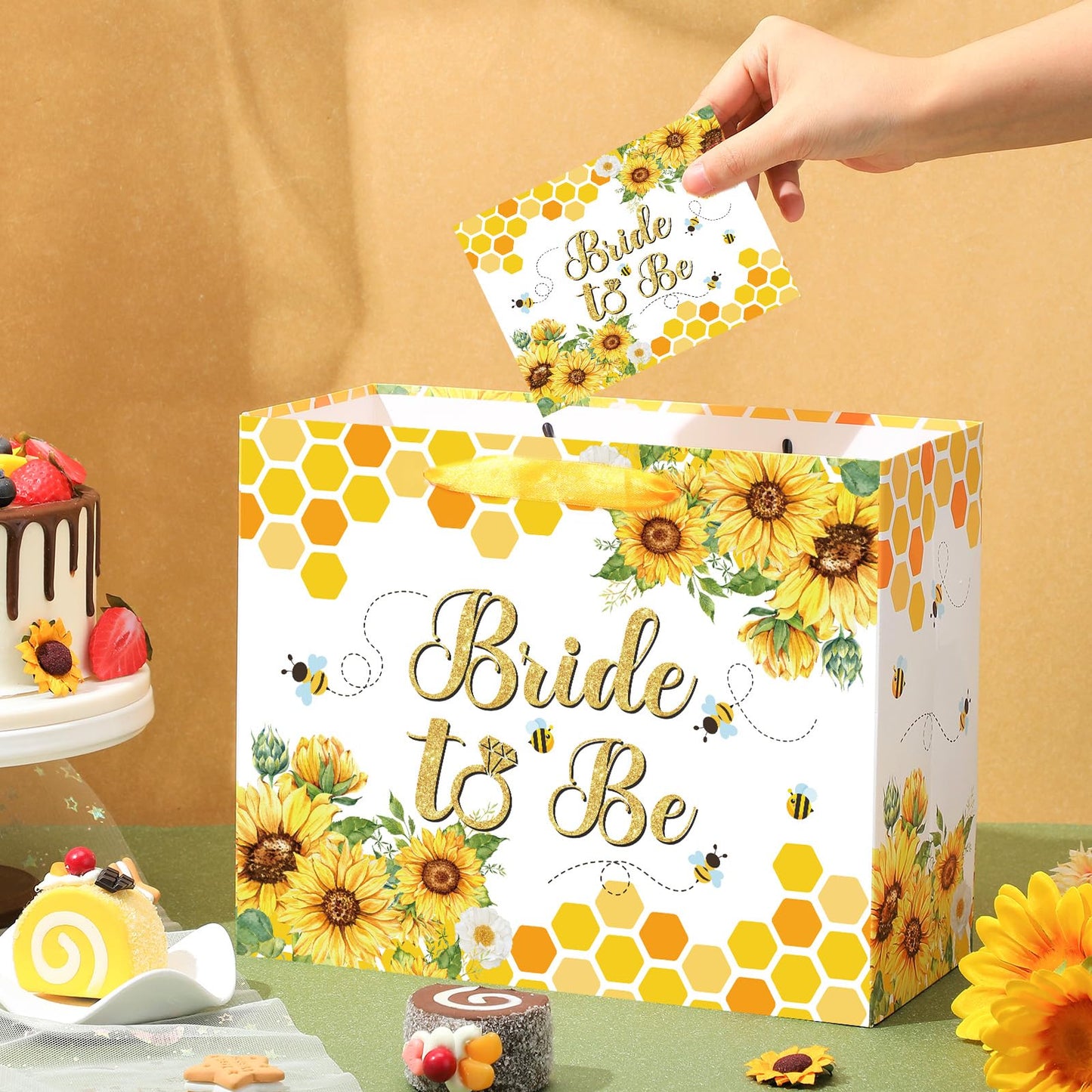 Bride Gift Bag Bee Bridal Shower Party Gift Bags with Tissue Paper and Card Bridal Gift Wrapping Paper Bag Honey Bee Sunflower Bachelorette Engagement Wedding Bags for Bride to Be Party Decorations