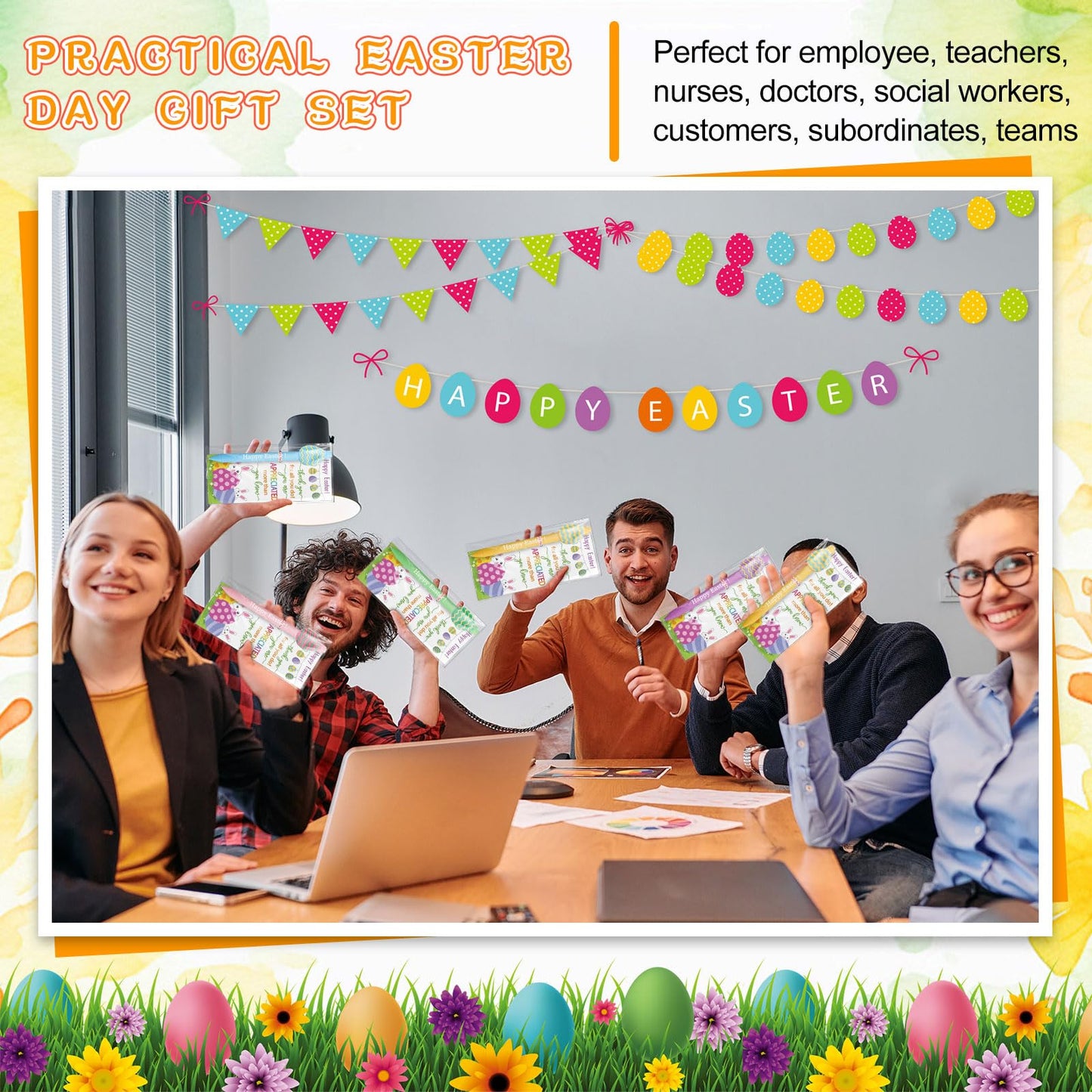 Gersoniel 50 Sets Easter Gifts Bulk Easter Appreciation Gifts for Coworker Happy Ballpoint Pen Thank You Greeting Cards and Ties for Office(Easter Eggs)