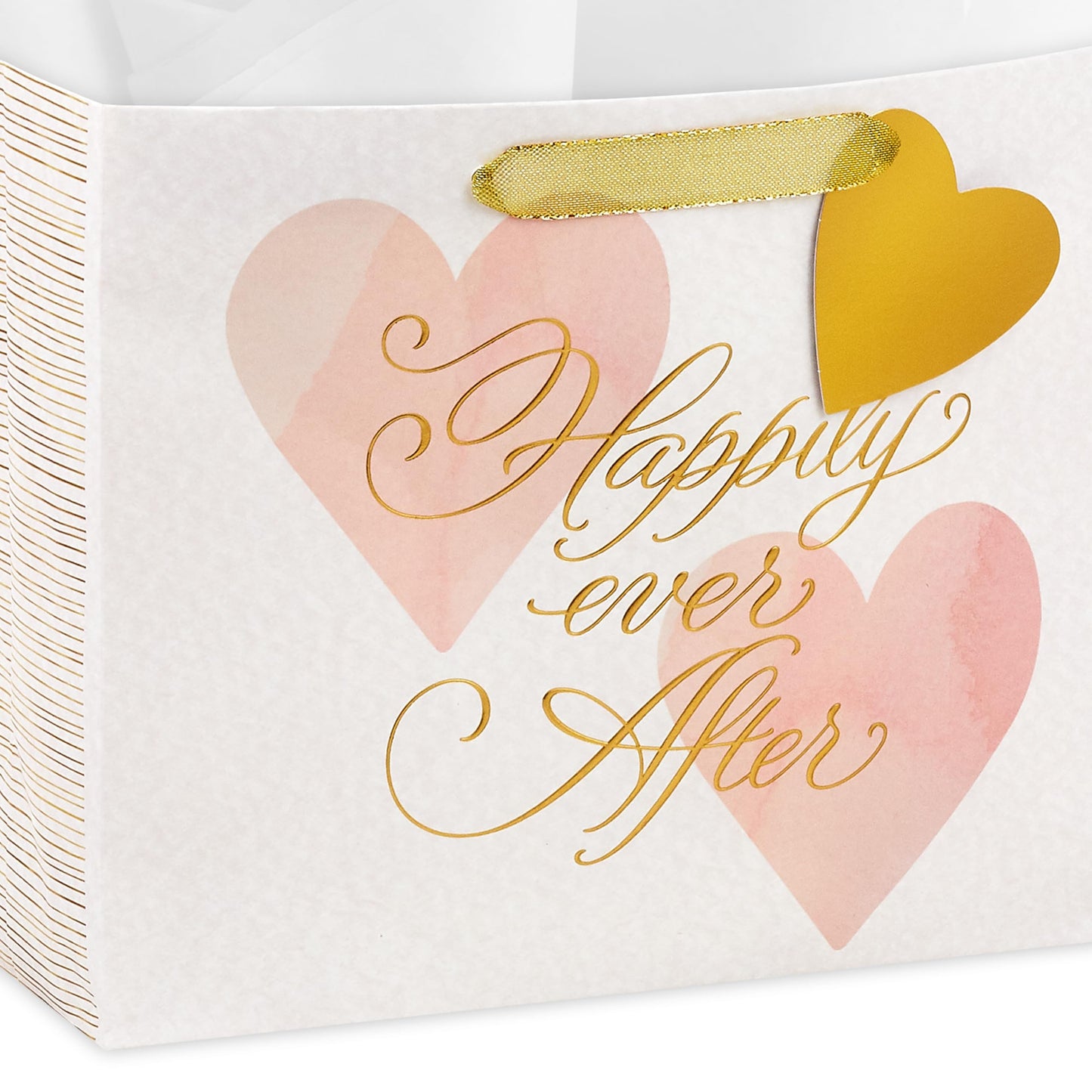 Hallmark 7" Medium Horizontal Gift Bag with Tissue Paper (Happy Ever After) for Weddings, Engagements, Bridal Showers