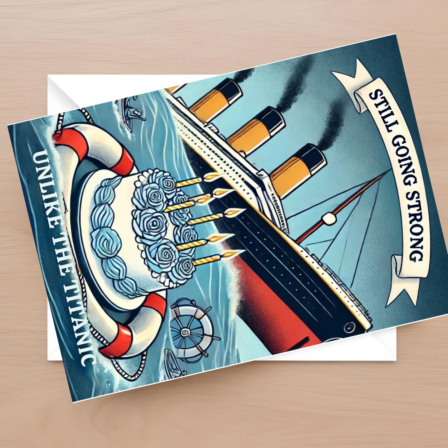 J&J'S TOYSCAPE Titanic Birthday Card, Funny Titanic Themed Birthday Card, Blank Inside, Cruise Ship, Historic, 5x7 Inch (Going Strong)