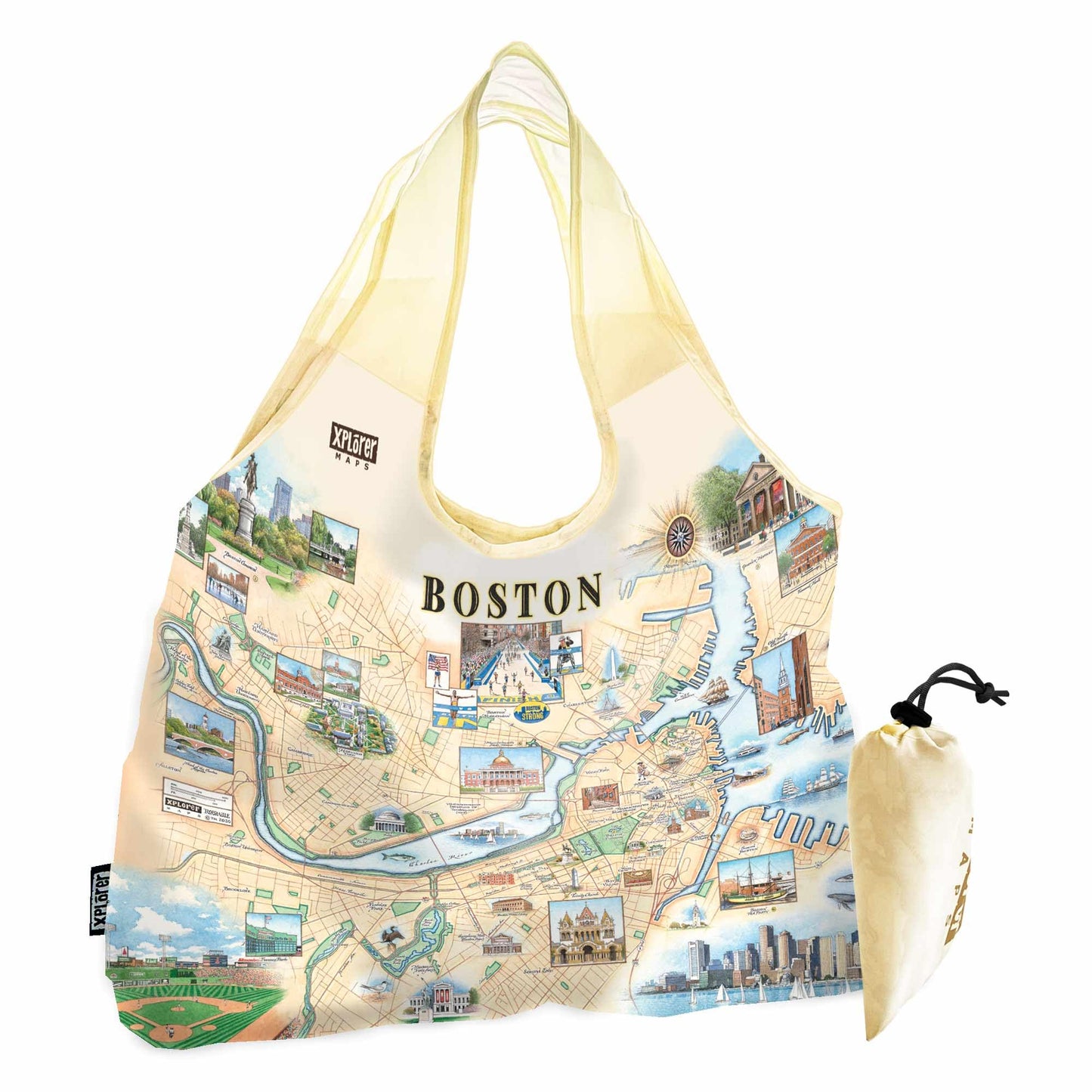 Xplorer Maps Pouch Tote with Handles – Reusable Grocery Shopping Bag, Foldable & Washable Nylon, Heavy-Duty & Compact,
