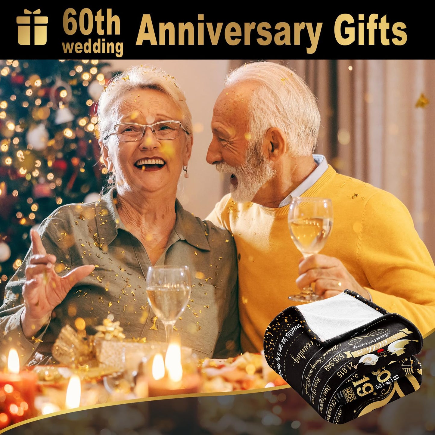 elseven 60th Anniversary Wedding Gift 60 Year Anniversary for Couples Wife Husband Best Anniversary Blanket Present Throw Blanket 50 x 60 Inch
