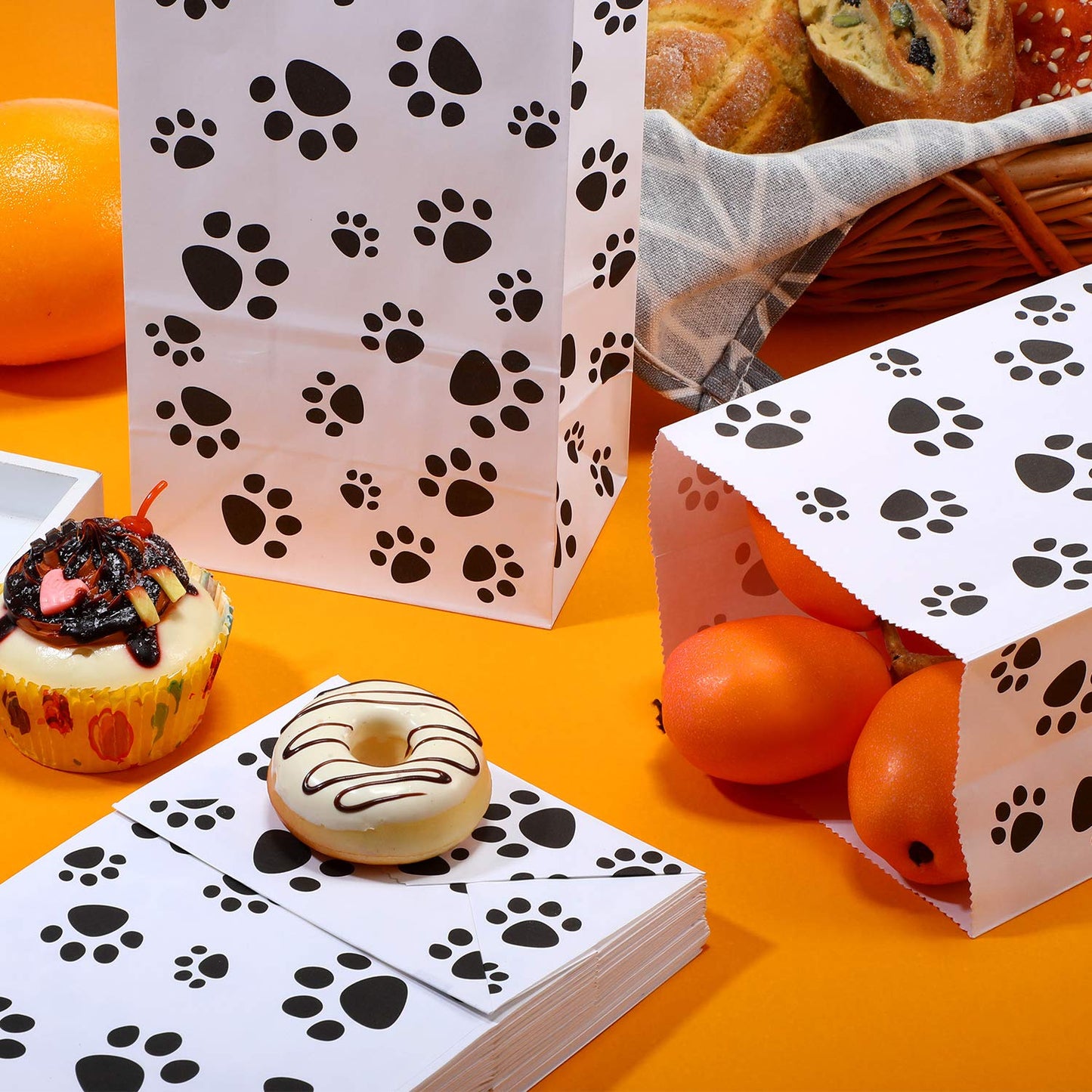 Blulu 36 Pack Dog Paw Gift Paper Bags Dog Paw Treat Goodie Bags Party Favors for Cat Pet Party Favor