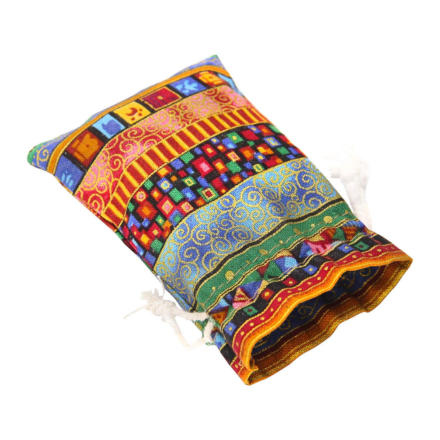 PINOWU Ethnic Style Drawstring Gift Bag 5x7 Cotton Reusable Pouches (12pcs) Jewelry Coin Storage Pouch Eco-Friendly Sachet Bags for Candy Wedding Party Valentine Favors