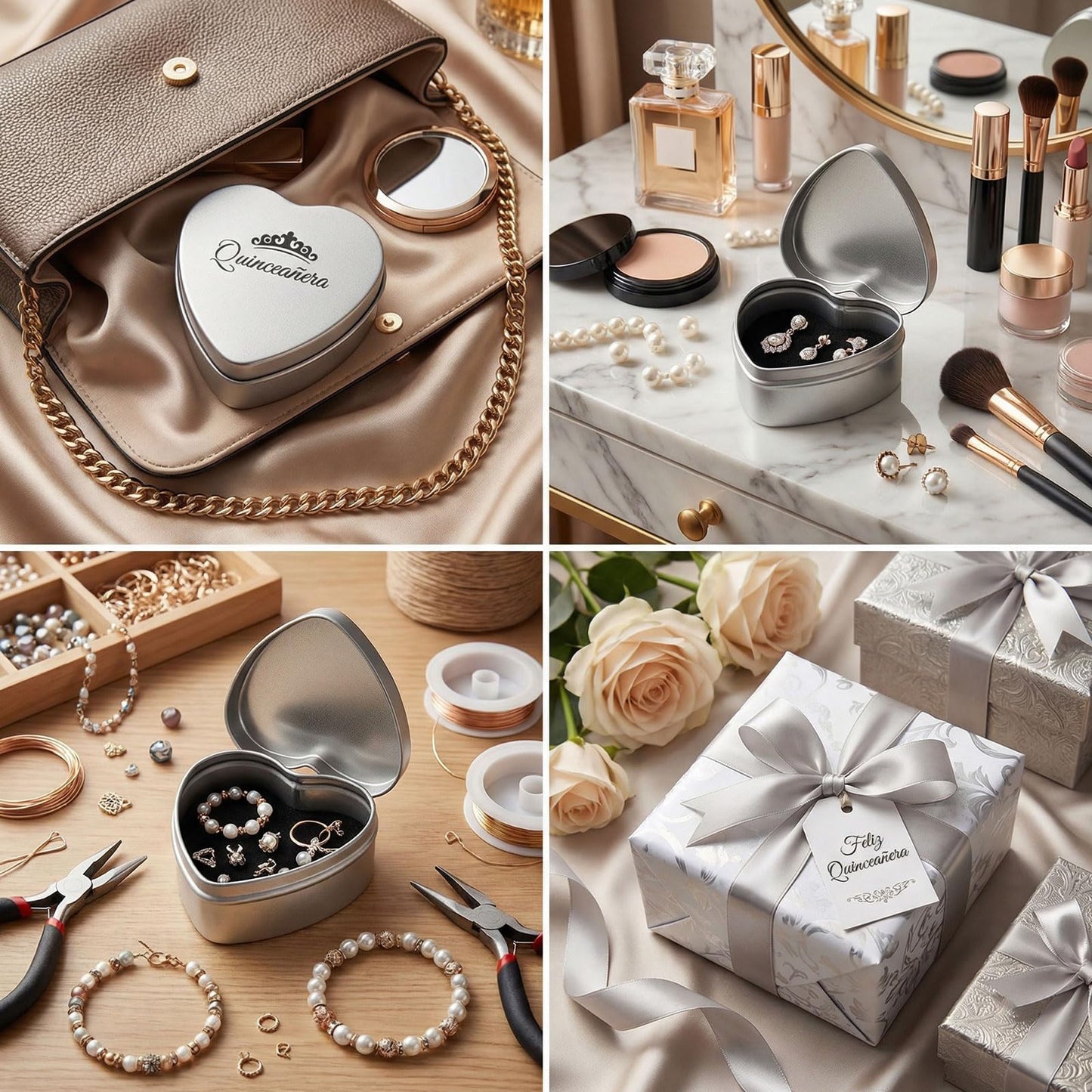 Quinceanera Gifts Heart Jewelry Box, Personalized Custom Jewelry Keepsake Box, Recuerdos de 15 AñOs Small Trinket Crown Box, 15th Birthday Gift Small Keepsake Boxes with Engraved Message
