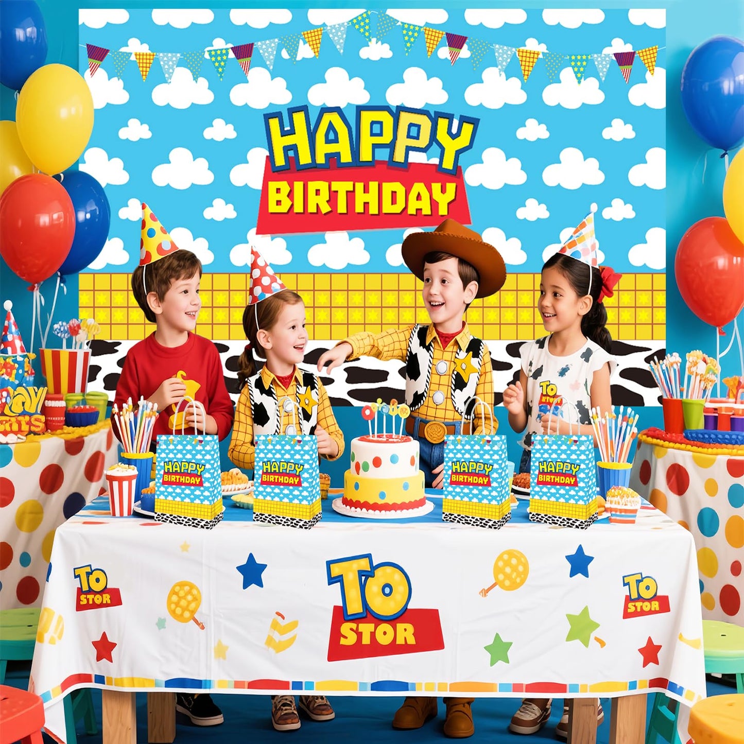 Eleventheart 20 Pcs Cartoon Birthday Decorations Blue Sky White Cloud Toy Theme Gift Bags for Boys and Girls kid party Supplies