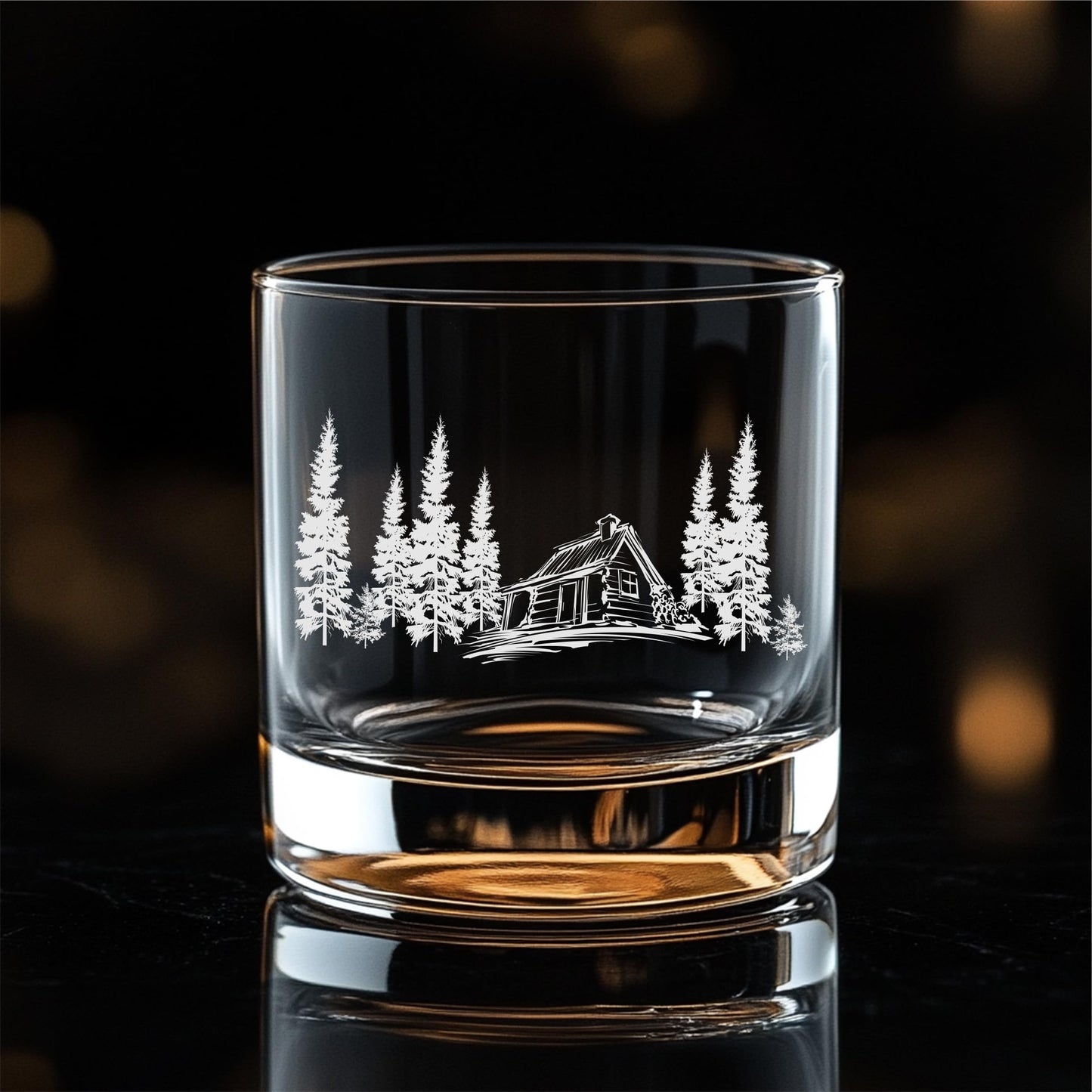C M Cabin in the Woods Whiskey Rocks Glass - 11 oz Clear Glass - Cabin Themed Gift for Men and Women
