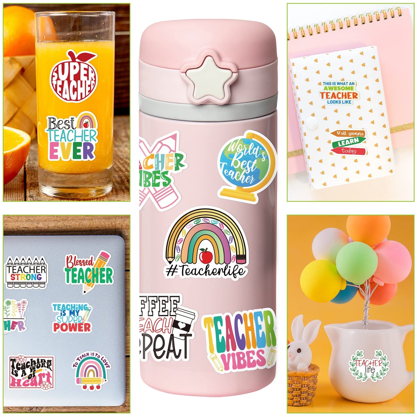 Fancy Land Teacher Stickers Vinyl Waterproof Teacher Appreciation Gifts for Laptop Water Bottle Back to School Supplies 100Pcs