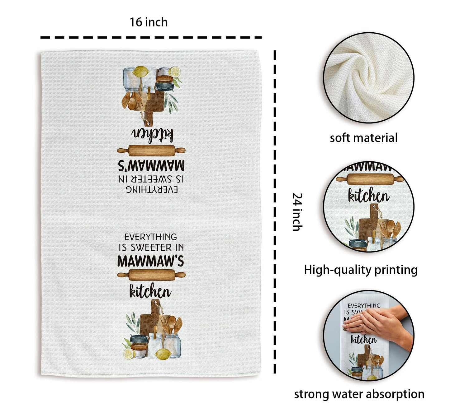 Mawmaw's Kitchen Towels, Mawmaw Gifts Grandma Gifts Hand Towels, MawmawGrandma Christmas Dish Towels Tea Towels for Kitchen, MawmawGrandma Gifts from Grandkids, 16x24inch