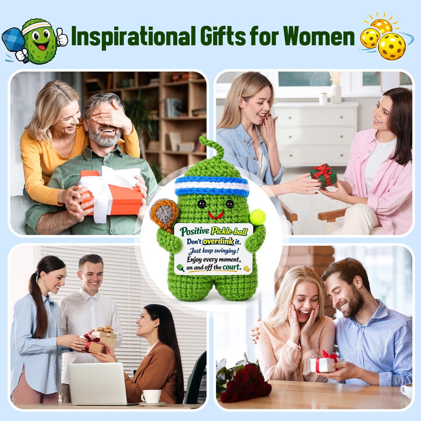 Pickleball Gifts for Women Men - Funny Crochet Pickle Ball Accessories Gift Inspirational Positive Support Stress Relief Cheer for Friend Coworker College Student Fathers Day Birthday