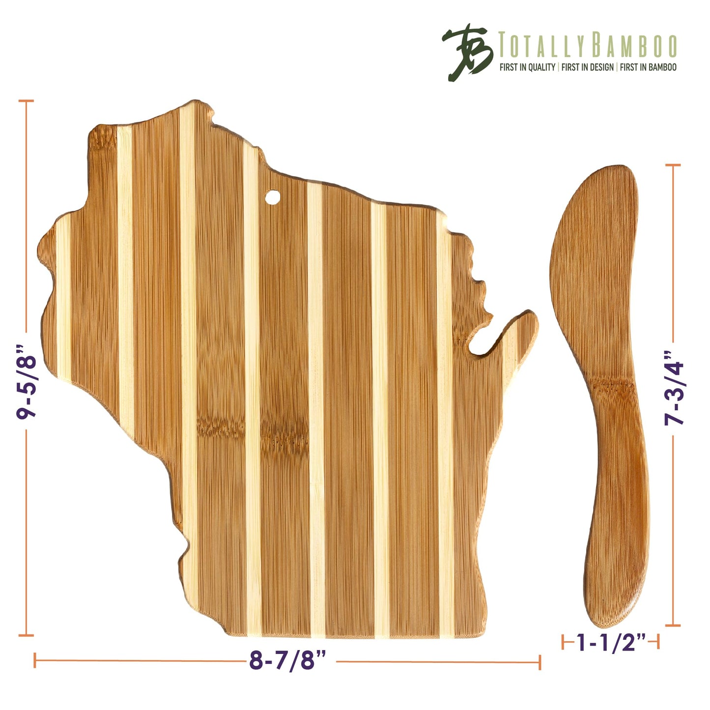 Totally Bamboo Wisconsin Charcuterie Board with Spreader Knife Gift Set, 9-5/8" x 8-7/8”