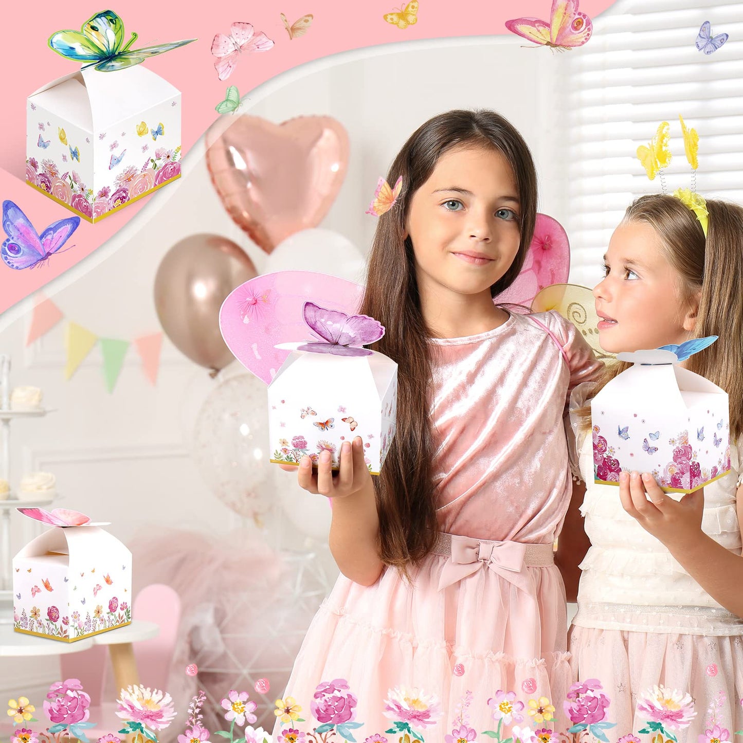 Ctosree 24 Pcs Butterfly Party Favor Boxes Floral Candy Treat Bags Pink Girl Butterfly Gift Paper Box Purple Blue Decor for Princess Birthday Party Baby Shower Supplies