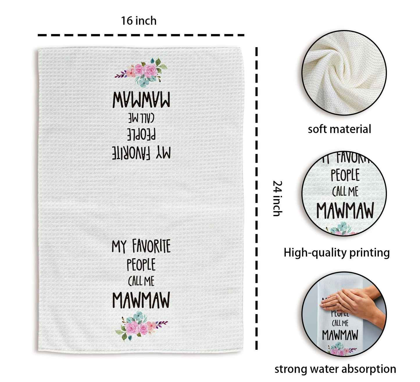 Mawmaw Gifts Kitchen Towels, Gift for Mawmaw Grandma Hand Towel, MawmawChristmas Mother's Day Dish Tea Towels for Kitchen, Mawmaws Grandma Gifts from Grandkids, 16x24inch