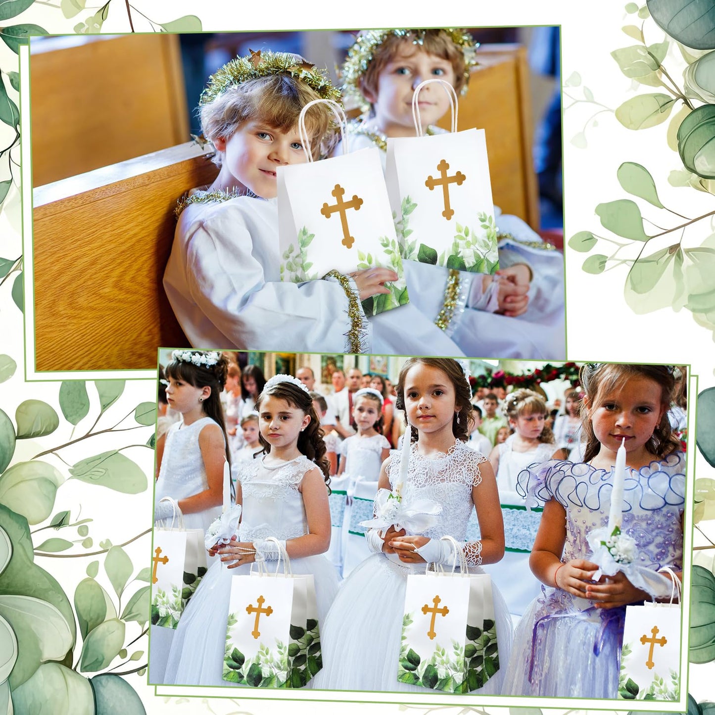 Dinifee 50 Pcs Baptism Gift Bag Christening Religious Party Bags Bulk First Communion Gifts for Boys Girls Christening Baby Shower
