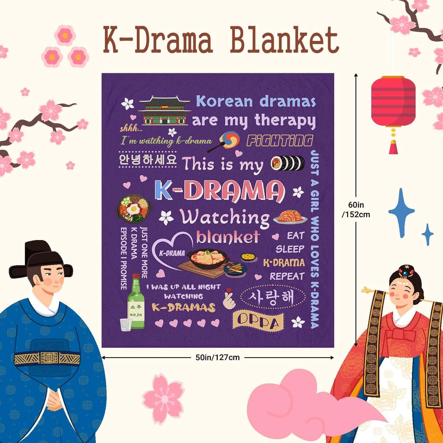 Korean Drama Gifts, K-Drama Blanket, Kpop Gifts, K Drama Gifts for Women - Purple - 50"X60"
