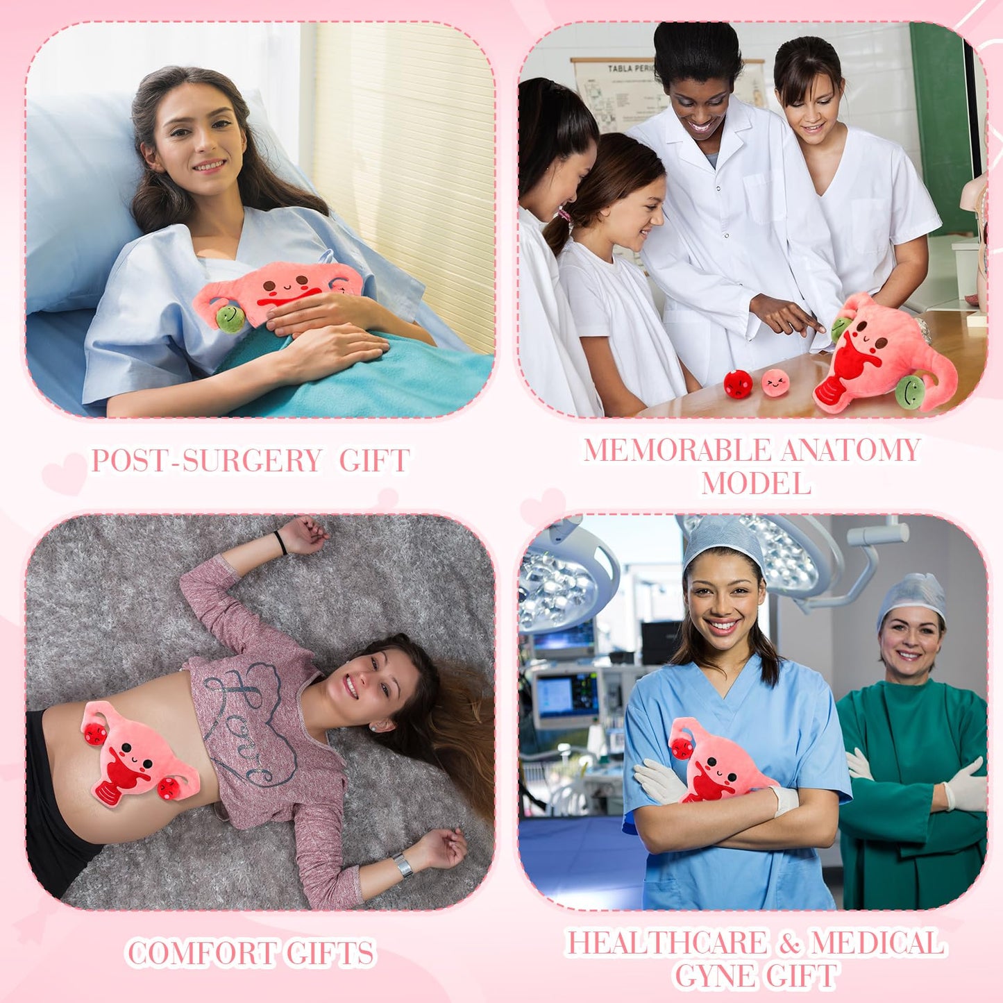 Gemscream 9.8 Inch Uterus Plush Hysterectomy Recovery Gift with 4 Funny Ovarian Follicles for Women, Ob-GYN, Labor and Delivery LPN Nurse Get Well Gifts