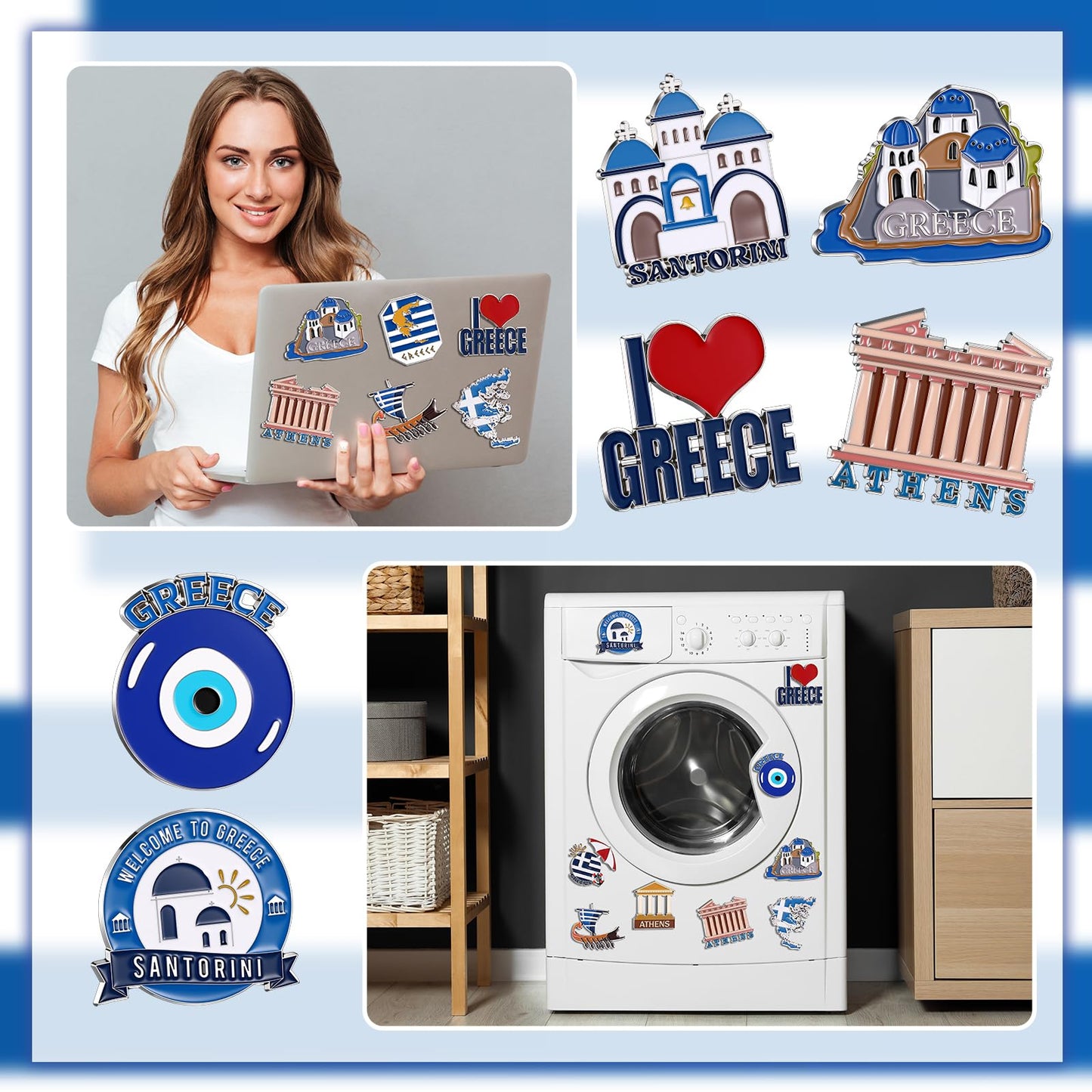 Konohan 12 Pcs Greece Magnets for Refrigerator Metal Greece Fridge Magnet Souvenirs Gifts Magnetic Greek Refrigerator Stickers, Santorini, Athens for Collect Travel Gifts