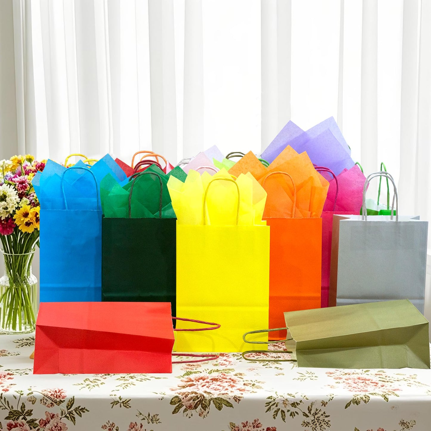 AZOWA Teal Gift Bags with Tissue Paper Small Teal Kraft Paper Bags with Handles (8.3 x 5.1 x 3.1 in, 20 Pcs)