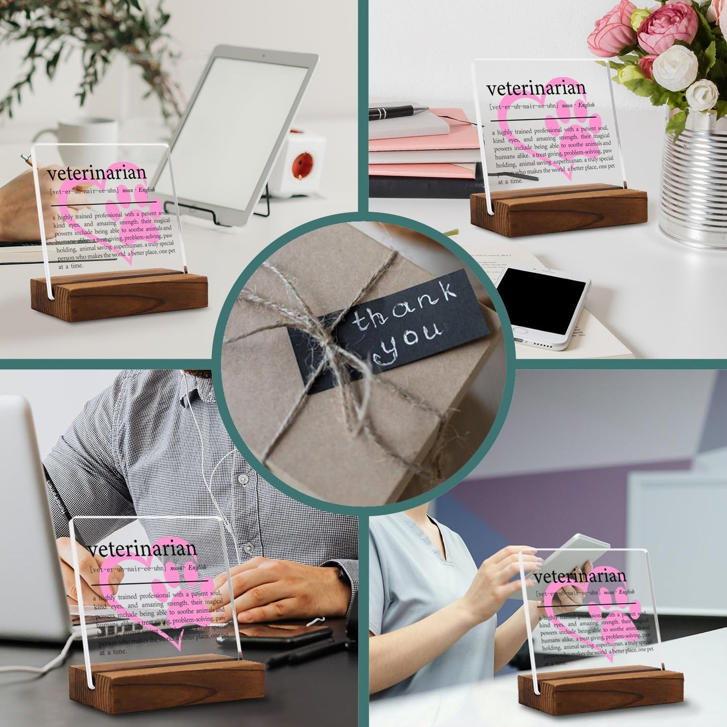 Veterinarian Gift Clear Desk Decor Sign, Appreciation Gifts for Vet Thank You Gift for Veterinary Graduation, Vet Definition Plaque Signs Gifts for Animal Doctor Men Women Office Decor
