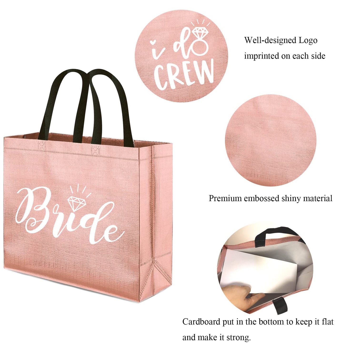8 Pieces Rose Gold I Do Crew and Bride Non-Woven Gift Bags for Bridesmaid Gifts,Bachelorette Party Favors,Bridal Party Gifts