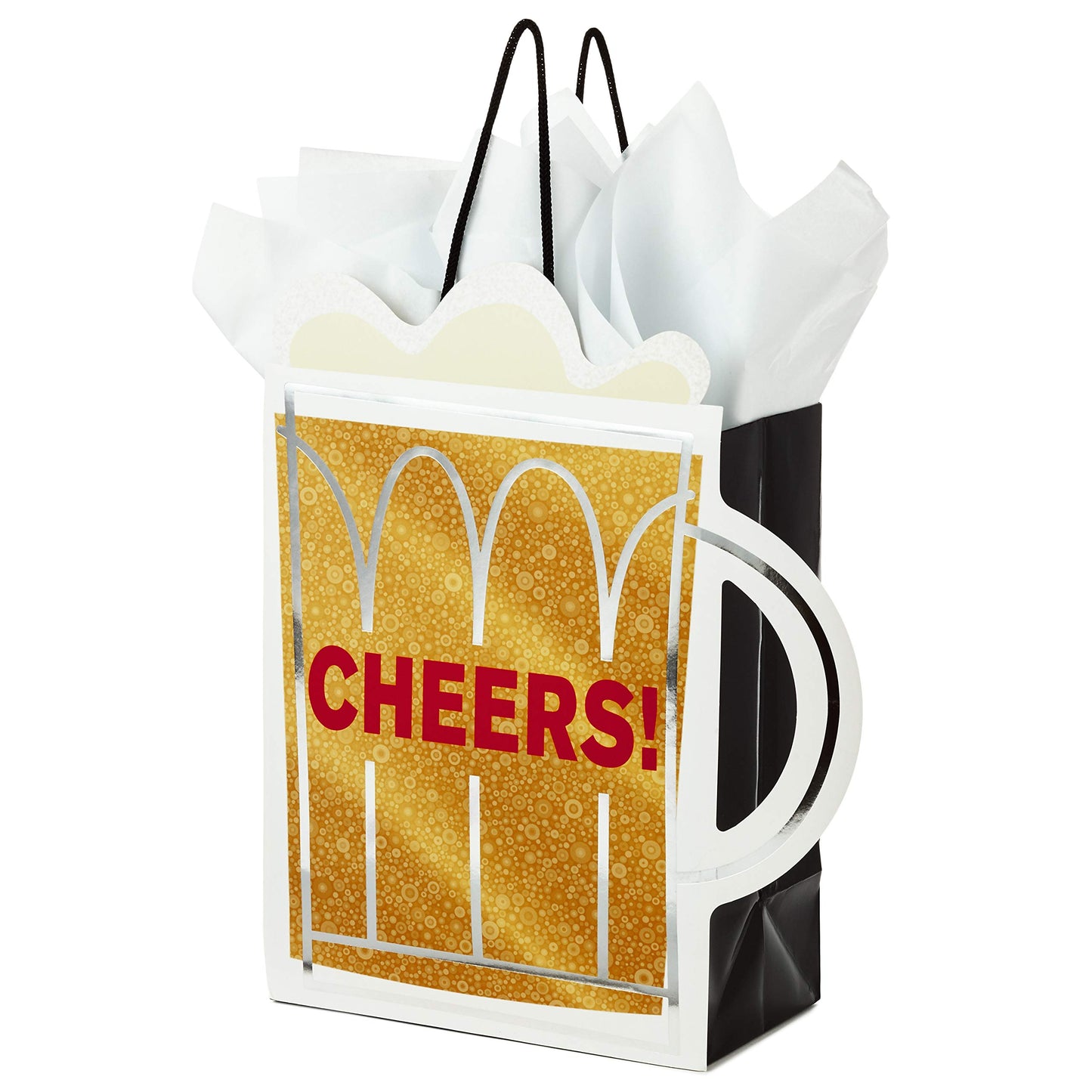 Hallmark 9" Medium Gift Bag with Tissue Paper (Cheers! Beer Mug) for Christmas, Father's Day, Birthdays, Graduations, Promotions, New Jobs or Any Occasion