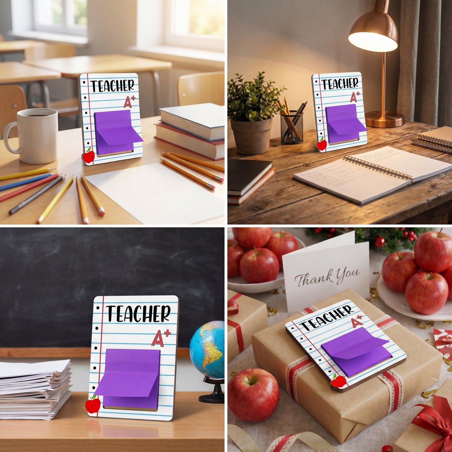 Eersida 24 Pcs/12 Sets Back to School Teacher Gift Daycare Teacher Appreciation Gifts Bulk Teachers Thank You Gift Wood Post Sticky Note Holder Composition Pencil Preschool Elementary Office Supply
